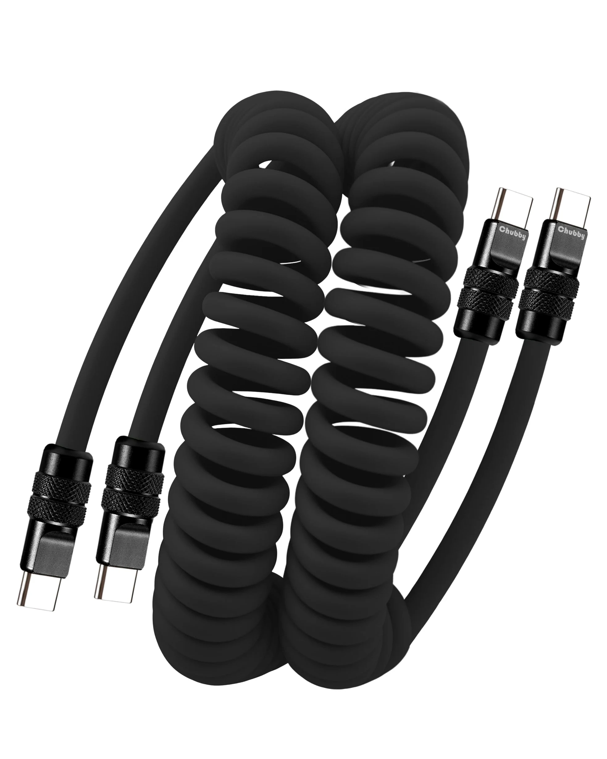 chubbycable Curly Chubby - Cavo USB C a spirale in silicone da 240 W, confezione da 2 [240H Sag-Free] Cavo di ricarica rapida a spirale per auto, cavo di ricarica retrattile per Android Auto e CarPlay