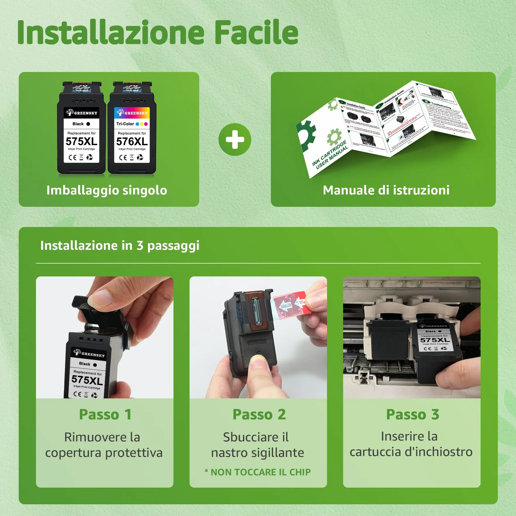 GREENSKY PG-575XL CL-576XL d'inchiostro Sostituzione cartucce canon 575 576 Canon 575XL 576XL Nero e Tri-Colore per Canon PIXMA TR4755i TR4756i TS3752i TS3751i TS3550i TS3551i TS3750i TR4750i TR4751i