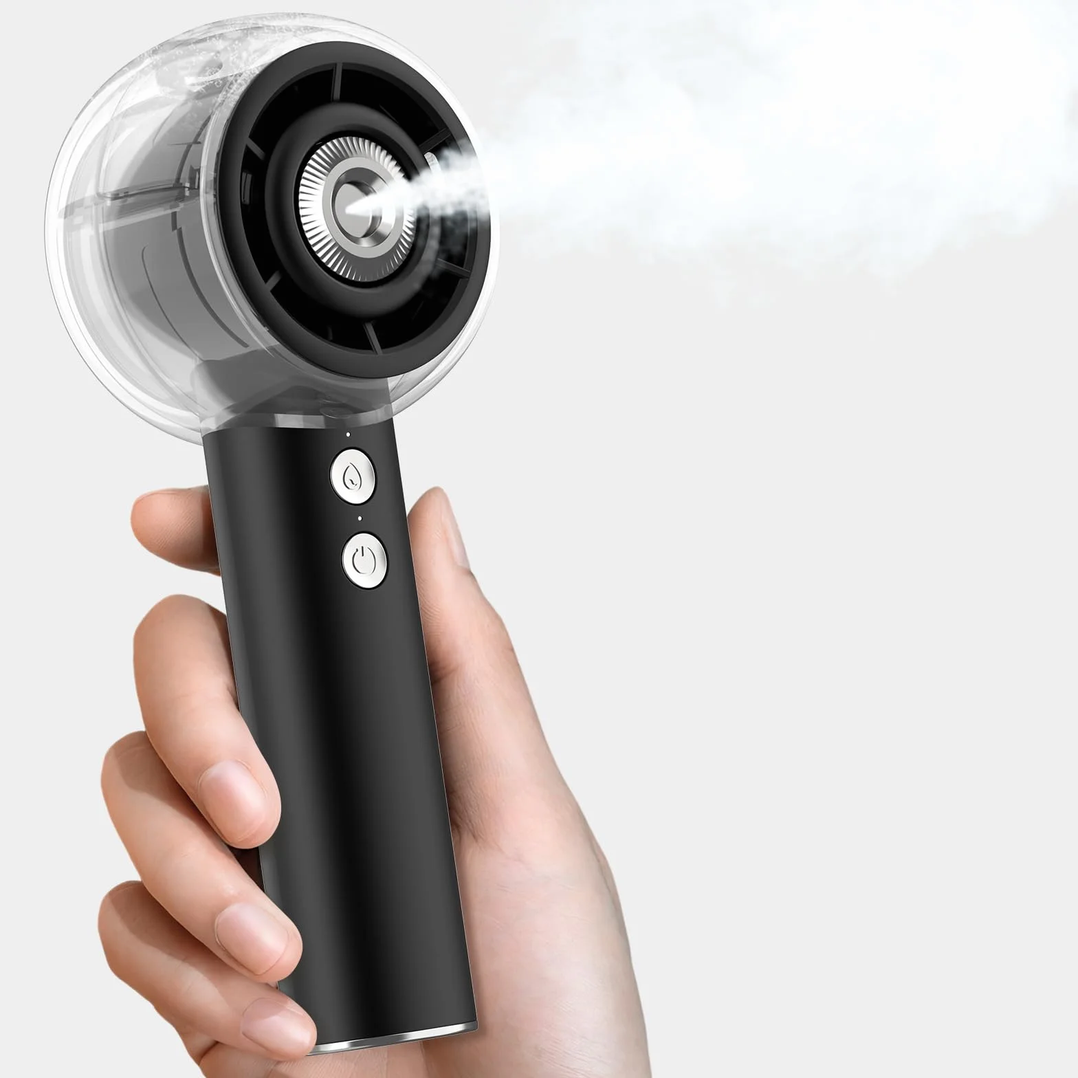 Ventilatore Portatile a Mano con Nebulizzatore, Mini Ventilatore USB Potente, Motore Turbo, Batteria Ricaricabile 6000mAh, 4 Velocità, per Viaggi, Outdoor, Idea Regalo Donna Uomo (Nero)