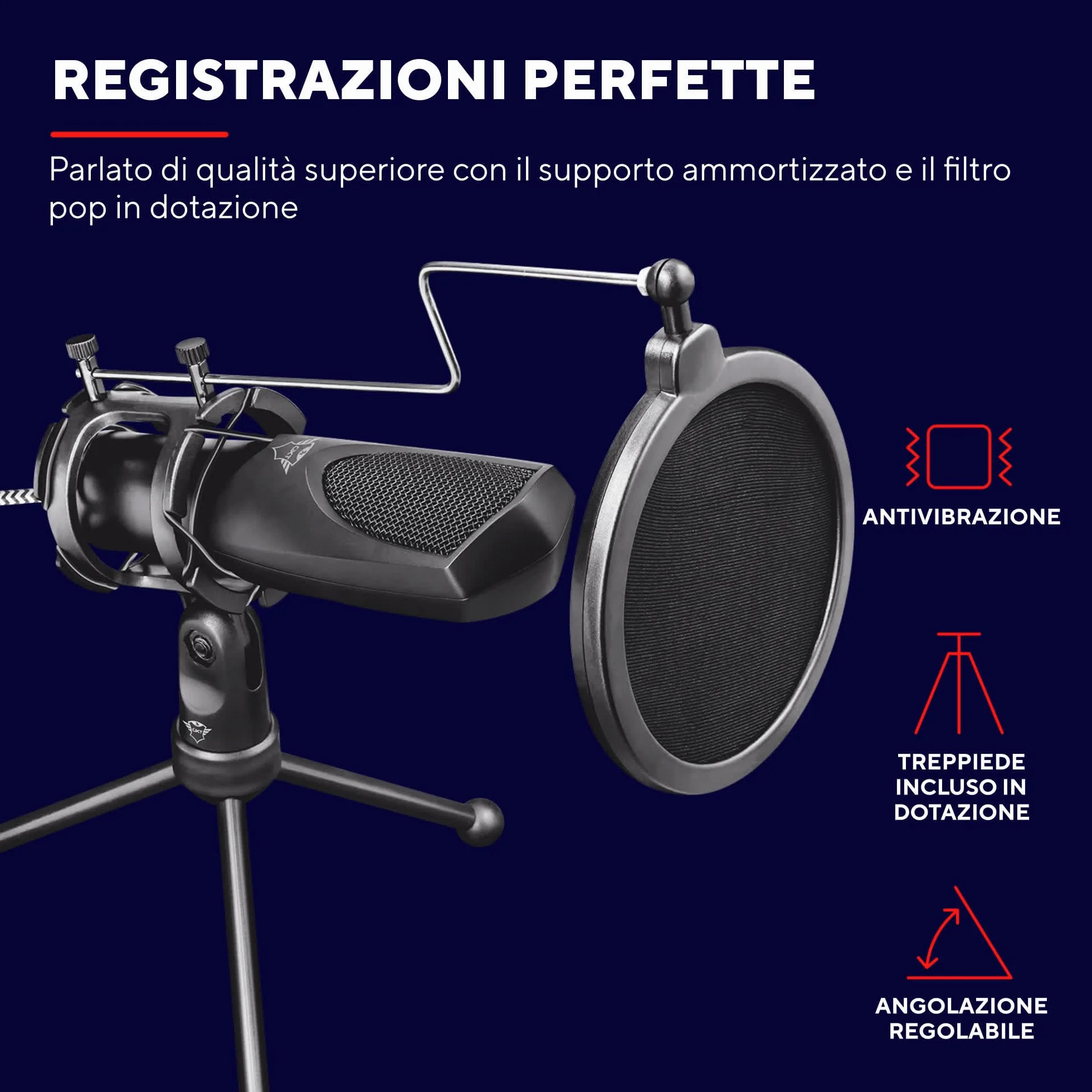 Trust Gaming GXT 232 Mantis Microfono USB per Streaming, Shock-Mount, Filtro Pop e Treppiede, Microfono per PC, Computer, PS4, PS5, Podcast, Vlog - Nero