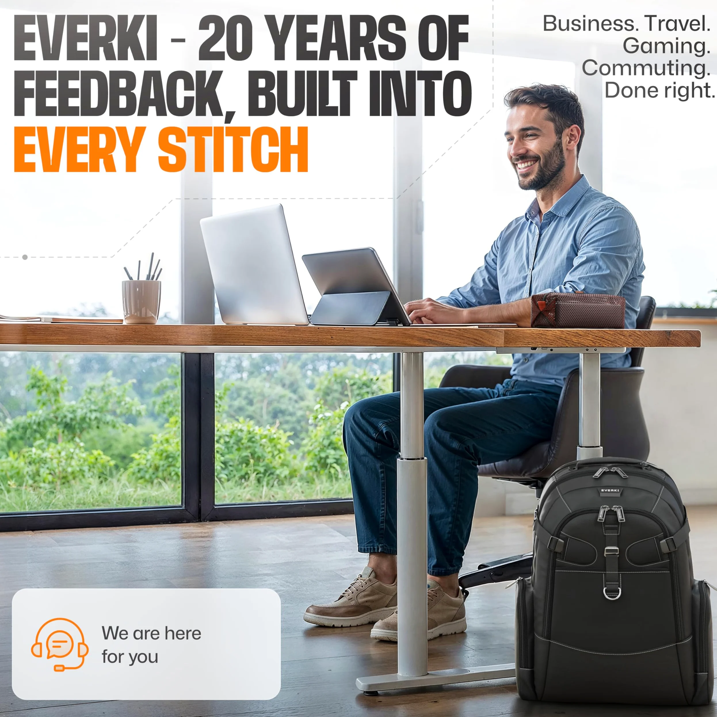 Everki Business 120 PRO Zaino per Laptop 40L con Copertura Antipioggia e Custodia in Rete – per Viaggi, Ufficio e Lavoro – per 2 Laptop fino a 18,4" e 16"