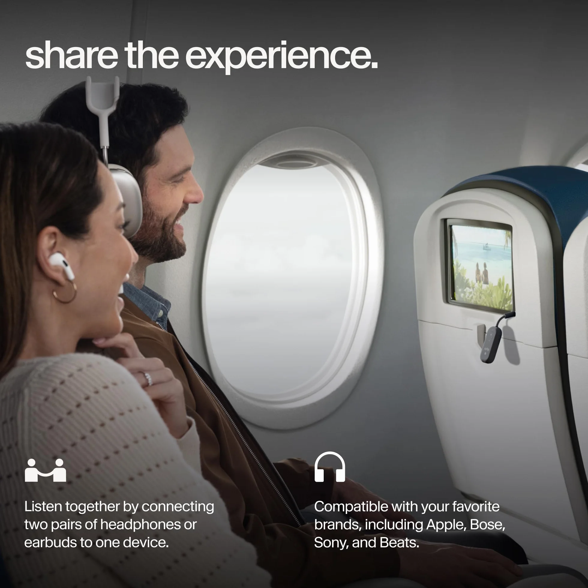 AirFly Pro 2 - Adattatore Bluetooth per aereo, coppia 2 AirPods o cuffie wireless - Trasmettitore e ricevitore Bluetooth AUX da 3,5 mm per auto, barche, tapis roulant, TV, accessori essenziali da