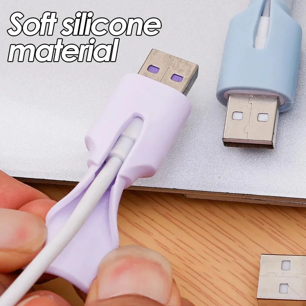 Confezione da 2 protezioni per cavi USB-C in morbido silicone, custodia flessibile per cavo di ricarica, copertura anti piegatura, organizer per cavi per protezione caricabatterie Android, blu, per