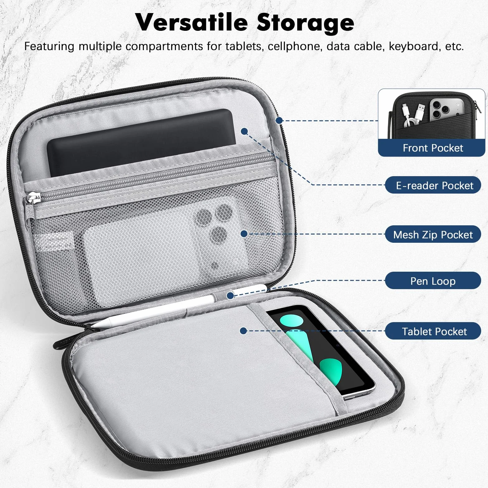MoKo 7-8 pollici Tablet Sleeve Custodia da trasporto con maniglia, Borsa da viaggio protettiva imbottita per iPad Mini A17 Pro 8,3'' 2024, iPad Mi-ni 6 8,3“ 2021, i-Pad Mini 5 7,9” 2019, Nero