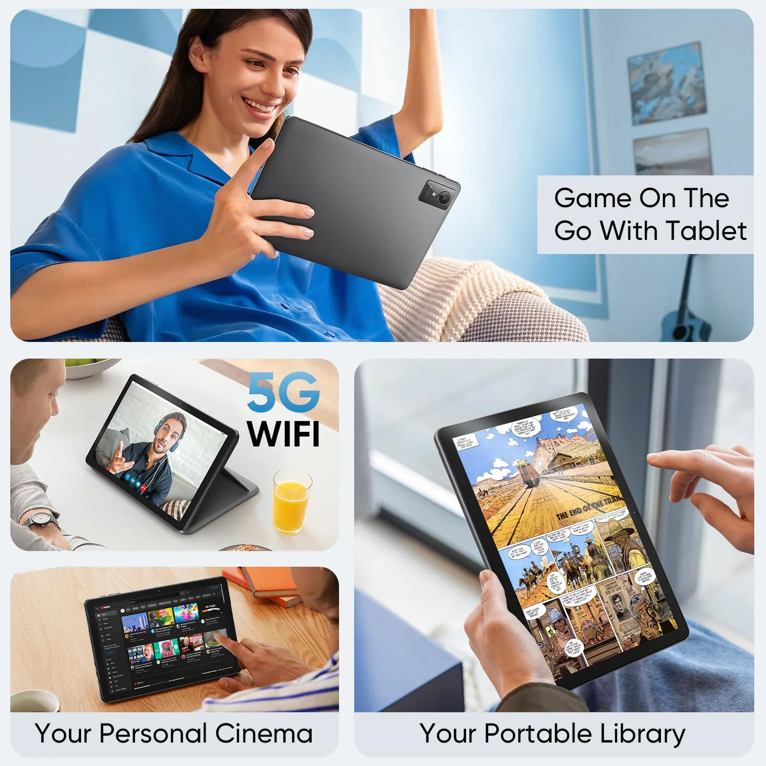 Tablet 10 Pollici, Tablet Android 15 con Cover, Unisoc T30 Quad-Core, 18 GB RAM + 128 GB ROM + 1 TB TF, Display HD IPS 1280x800, Fotocamera Doppia 5MP+8MP, 6000 mAh, WiFi 6, BT 5.0, Widevine L1 (K50)