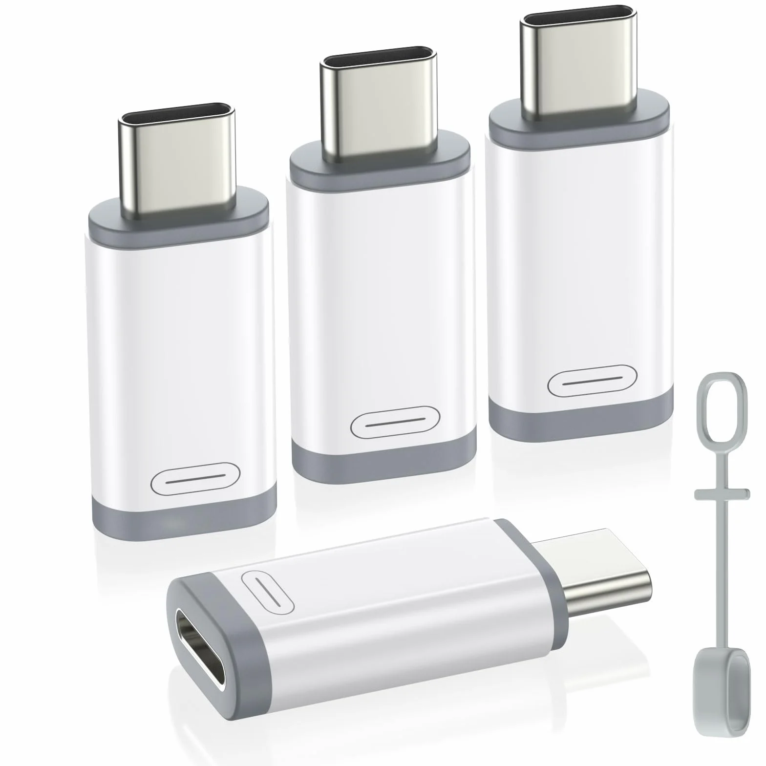 MoKo Adattatore da Lightning a USB C per iPhone 17 Air 16 16e 15 Pro Max Plus, 4 Pezzi, Bianco+Grigio