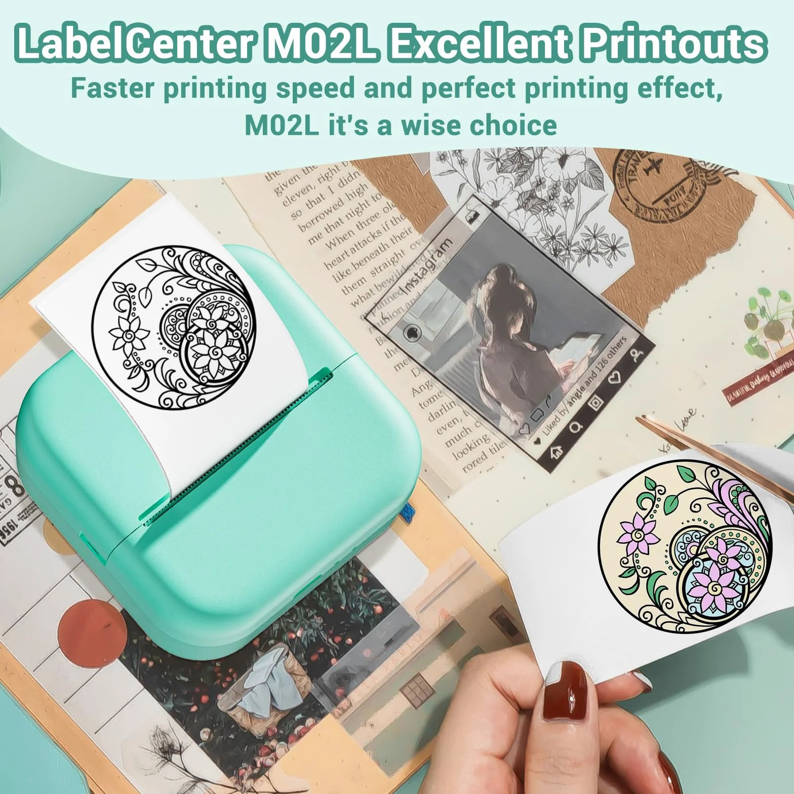 Stampante Fotografica Portatile,Mini Stampante Portatile,stampante Termica M02L,Compatible con iOS & Android.Imprime Foto,Listas de Tareas,Tarjetas de Felicitación o Contenidos Educativos,1 Rollos