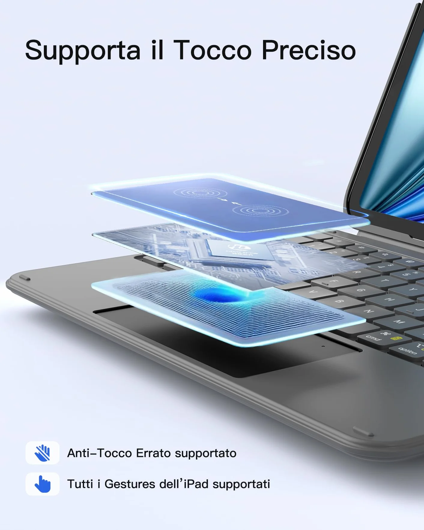 Inateck Custodia Tastiera per iPad 11a/10a Gen, iPad 10a (10,9")/11a Gen (2025 A16), Air 11" M4/M3/M2, Air 6/5/4a, Pro 11 4a-1a, Tastiera Ultralight Rimovibile con Touchpad, Grigio AceTouch
