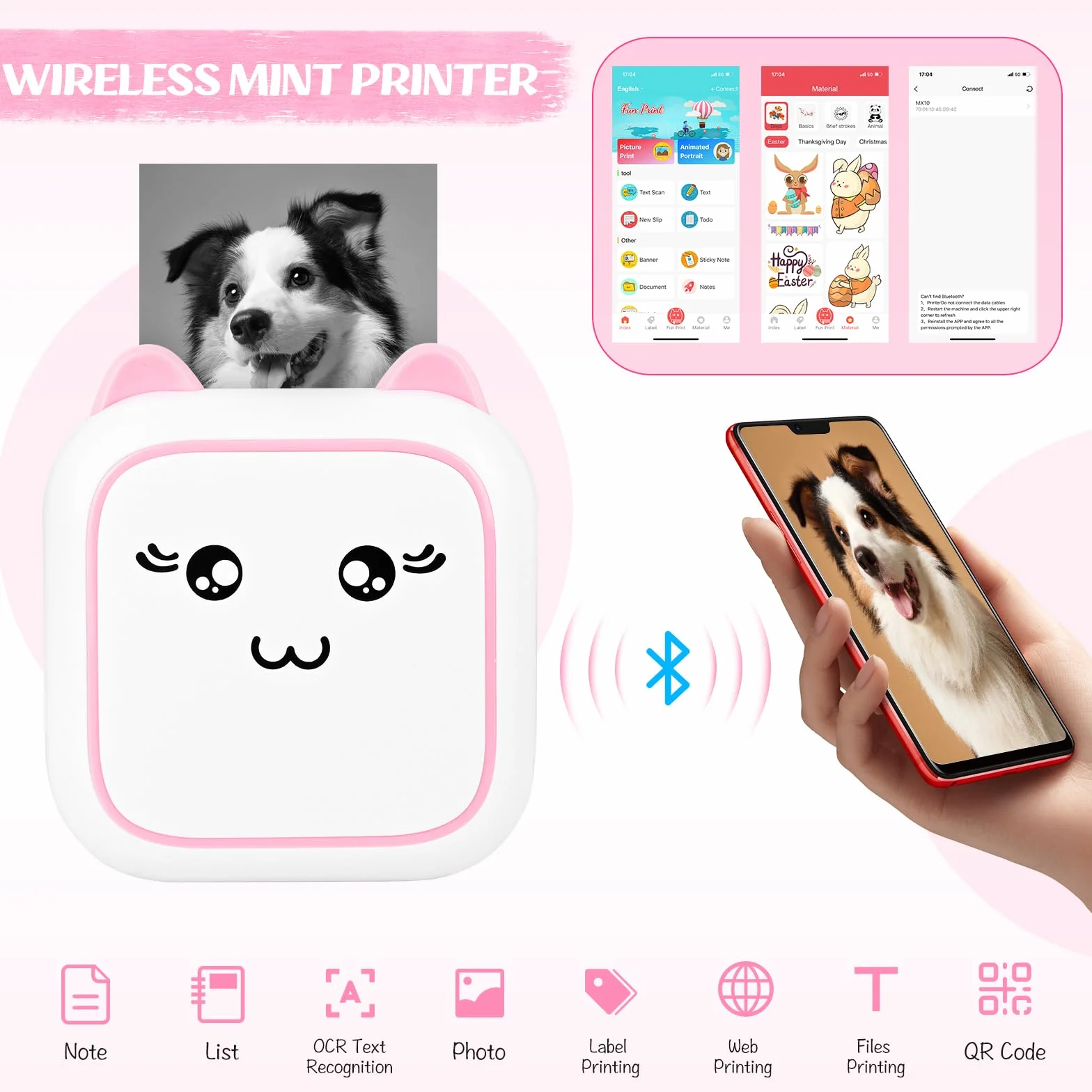 Comius Sharp Mini Stampante Termica, Stampante Fotografica Wireless Bluetooth, Stampante Portatile Tascabile Senza Inchiostro con carta termica, Stampante in bianco e nero di piccole (C)