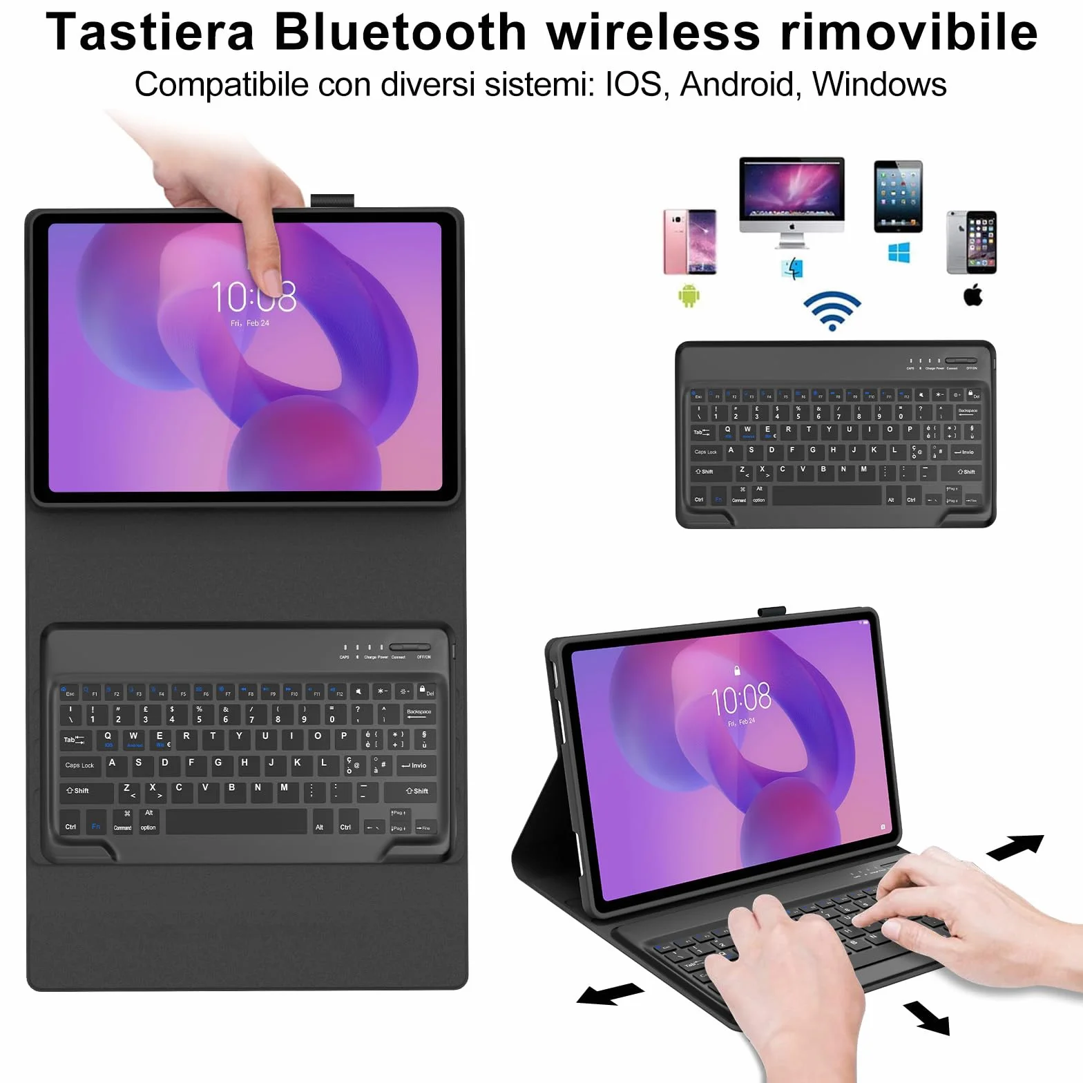 IVEOPPE Tastiera per Lenovo Idea Tab Plus 12.1" 2025, Cover Tastiera Italiano QWERTY, Senza Fili Bluetooth Staccabile Custodia Keyboard per Lenovo Idea Tab Plus 12.1 Pollici 2025, Nero