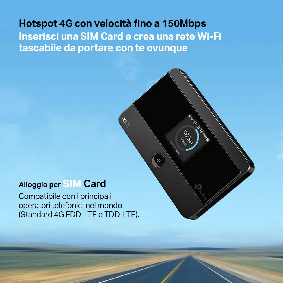 TP-Link M7350 Saponetta WiFi Portatile 4G LTE Cat4, Visualizzazione Sullo Schermo, Router WiFi con SIM, Router 4G, Modem 4G, Batteria Ricaricabile 2000mAh, Facile da Usare