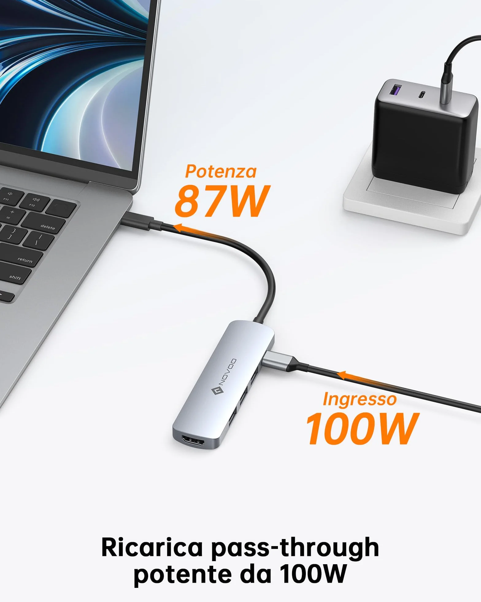 NOVOO USB C Hub with HDMI 4K, 100W PD, 3 USB Data Ports USB C 5Gbps Dock USB C Adapter for iPhone 15/15 Pro, MacBook Pro/Air M1 M2, iPad Pro, Surface, XPS, Thinkpad, Galaxy and More