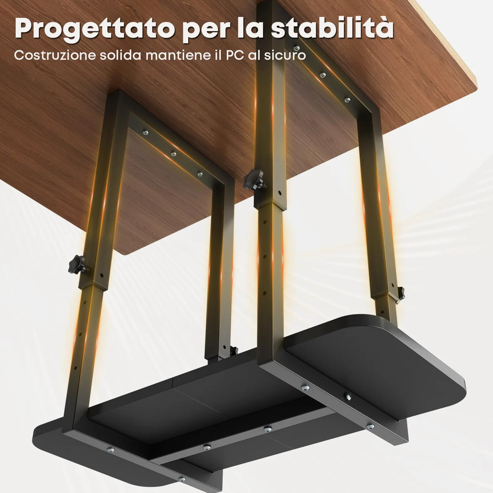 Supporto PC sotto scrivania, resistente e regolabile in altezza – Supporto per case PC, salvaspazio, capacità max 30 kg, Nero