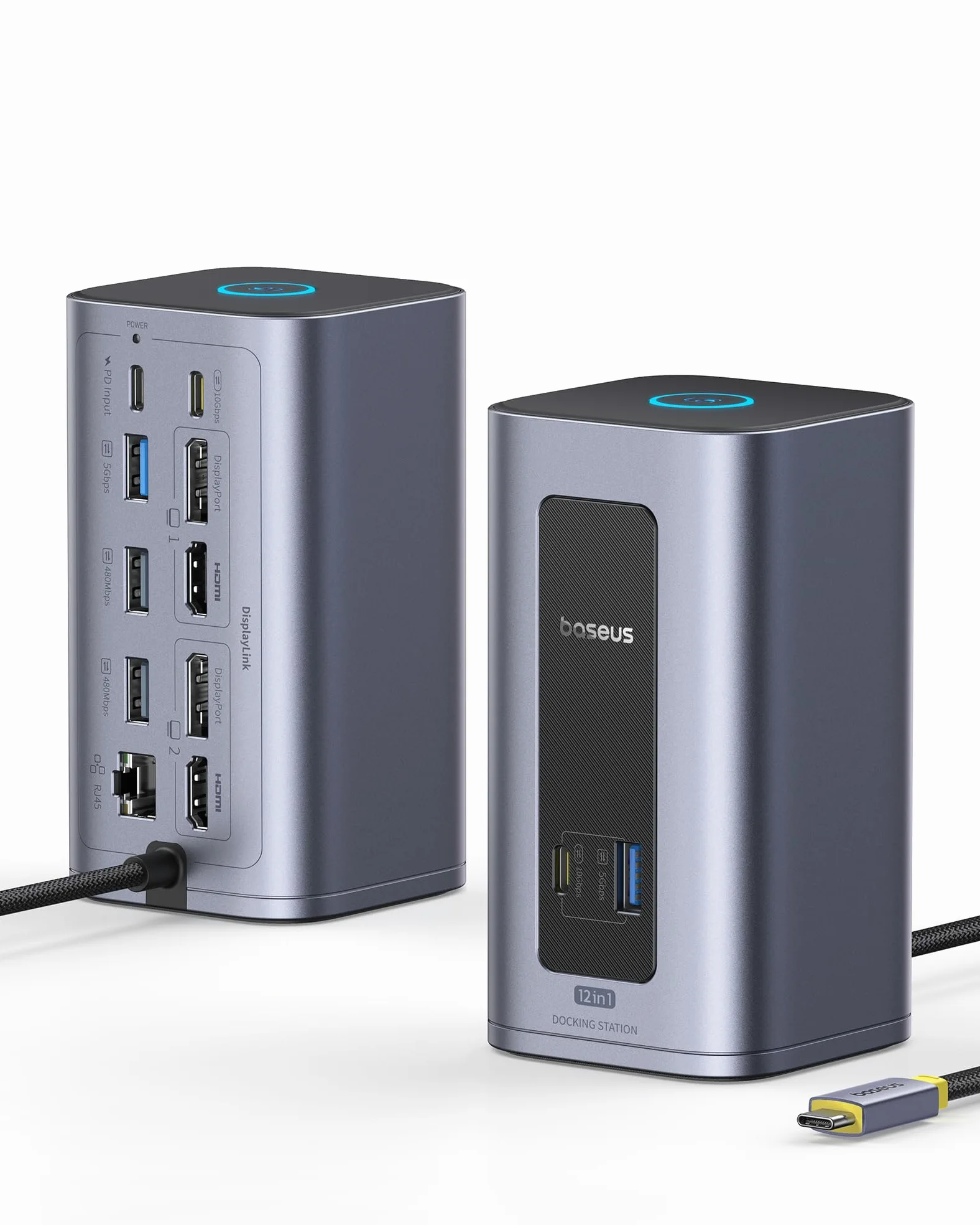 Baseus Nomos Air 12 in 1 Displaylink Docking Station 2 Monitor per macOS | con 2K HDMI/DP, 10Gbps USB-C/A, 100W PD, Gigabit Ethernet, È Richiesta l'Installazione del Driver DisplayLink