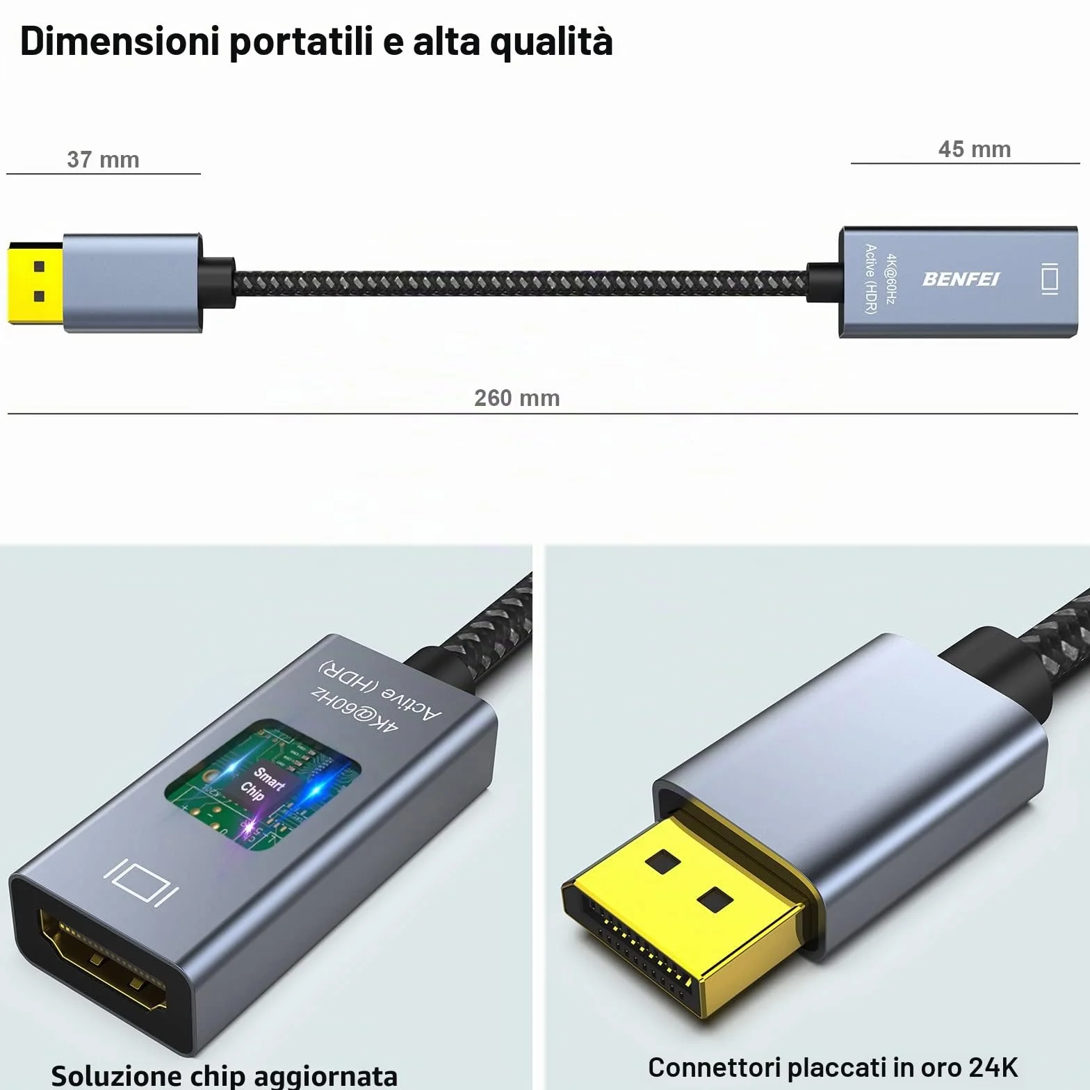BENFEI Adattatore attivo da DisplayPort a HDMI 4K a 60Hz, compatibile con PC, laptop, desktop, tablet o docking station DisplayPort, supporta Eyefinity per giochi multi-schermo