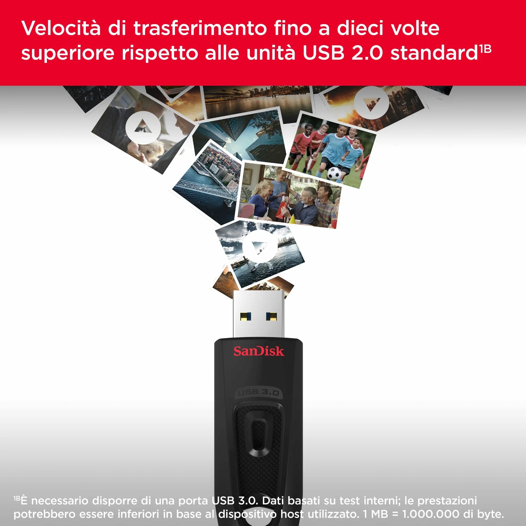 SanDisk Ultra Chiavetta USB 3.0 da 32 GB fino a 130 MB/sec, 3 Schede