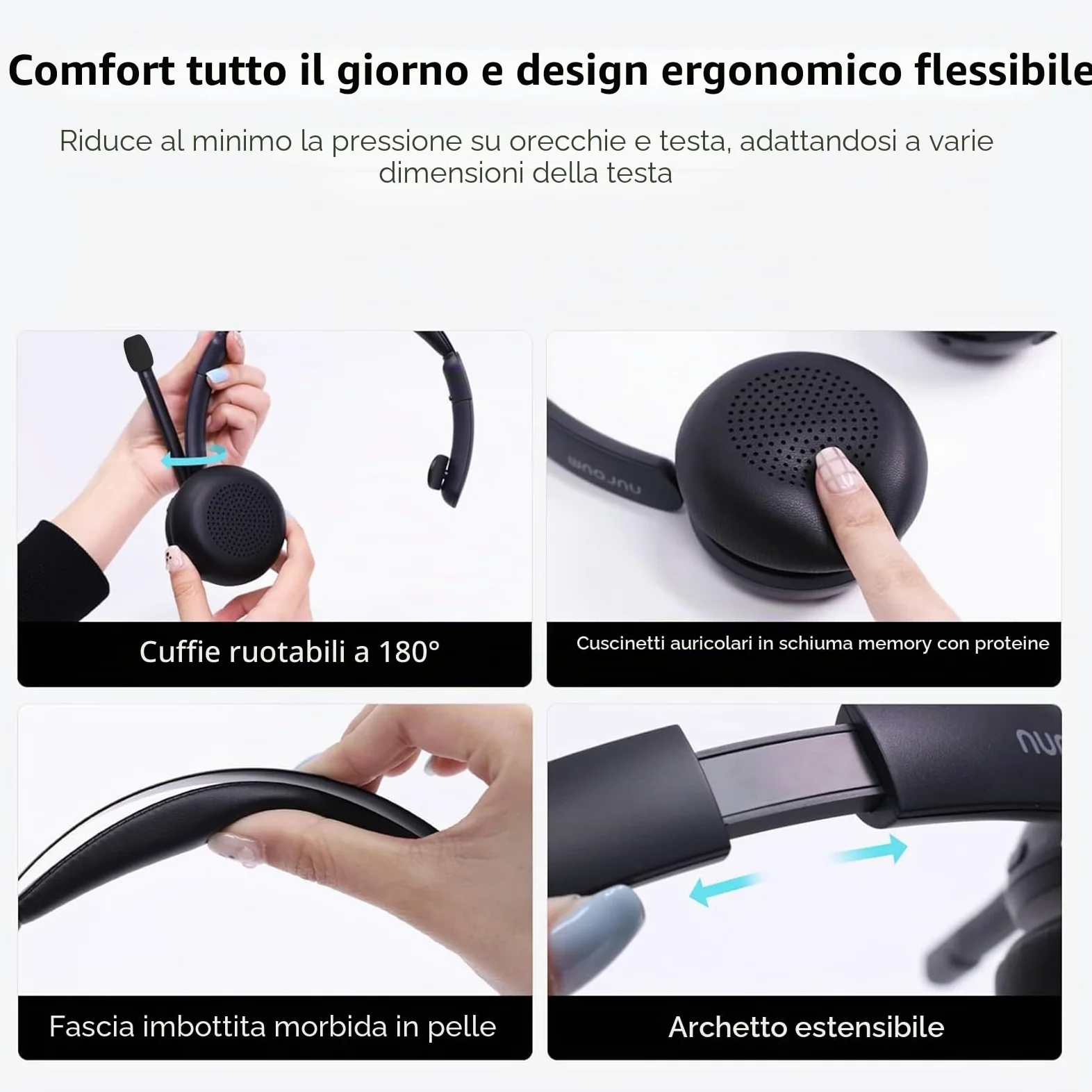 Nuroum HP31S(3rd Gen) Cuffie con Microfono Bluetooth,Cuffie Wireless ENC a Cancellazione di Rumore,Stazione di Ricarica, USB-A&C/Bluetooth 5.4/Dongle, 45H per Cuffie Call Center/Lavoro/Camion/Chiamate