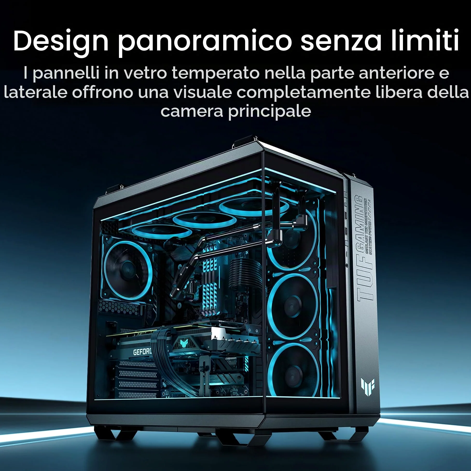 ASUS TUF GAMING GT502 HORIZON TG ARGB, Chassis a Doppia Camera con Design Panoramico e Pannello in Vetro + TUF GAMING GT502 HORIZON ARGB LIGHTING KIT, Kit di Illuminazione, Nero