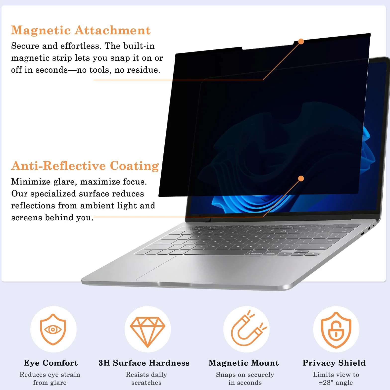 Privacy Pellicola Protettiva per Laptop 15.6" 16:9, Rimovibile Anti-Riflesso Anti-Graffio Luce Blu Protezione per Schermo, Filtro Privacy Magnetico Ultrathin per Lenovo/Dell/Huawei/HP/Asus