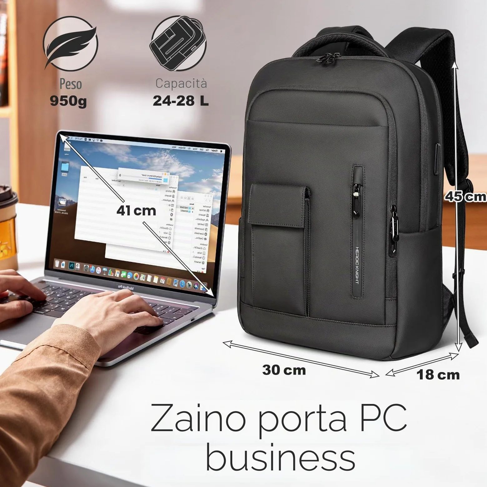 Zaino Uomo per Laptop Computer Zaino da Lavoro da 16 pollici con Porta di ricarica USB Zaino Porta PC da Viaggio Leggero Resistente all'acqua e Antifurto per Ufficio Lavoro Università Scuola-Nero