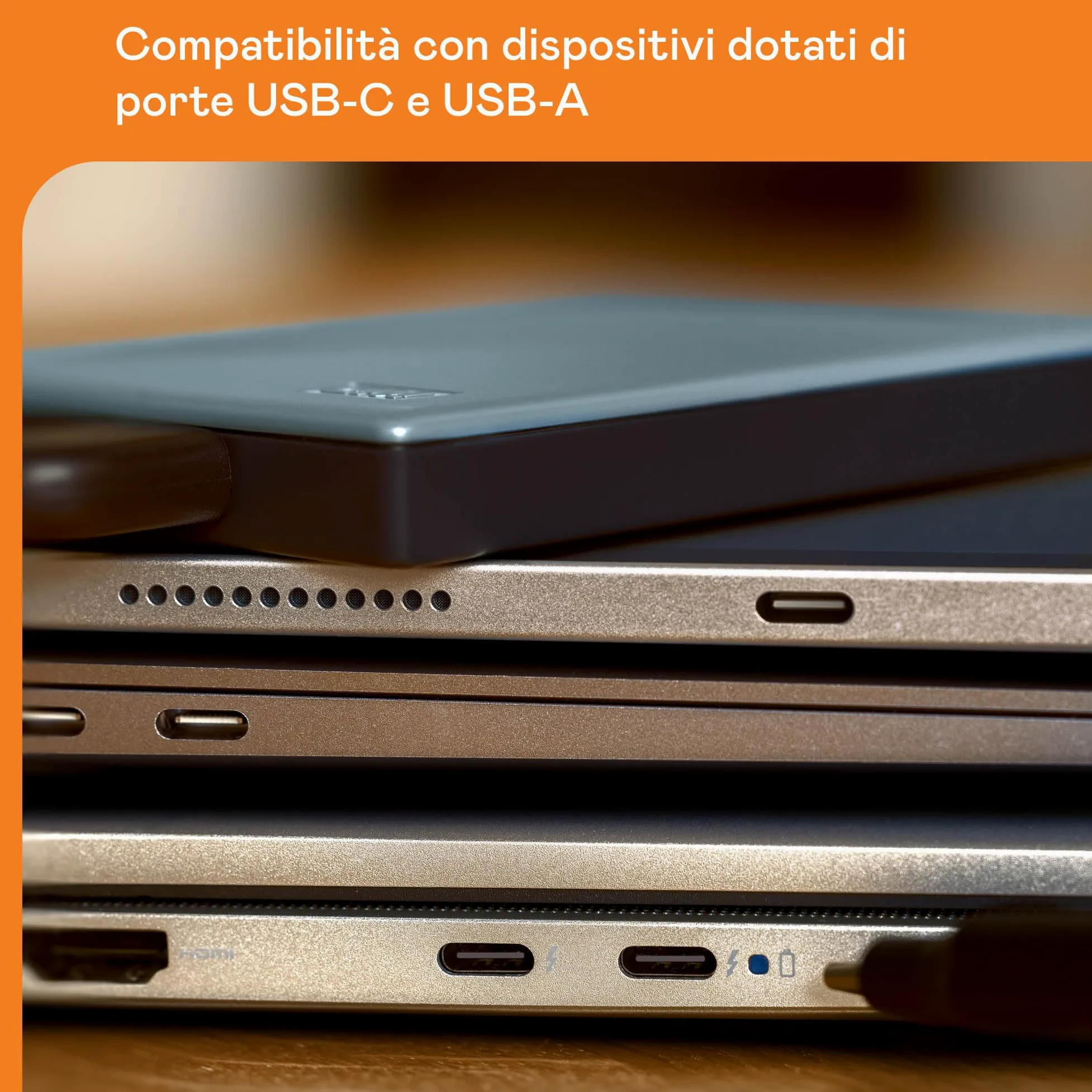 WD 5TB My Passport Compatibile con USB-C, HDD Portatile, USB 3.2 Gen 1/USB 3.0, Protezion con password, Software per la gestion e il backup, Formatto per Windows, ChromeOS and MacOS, Grigio
