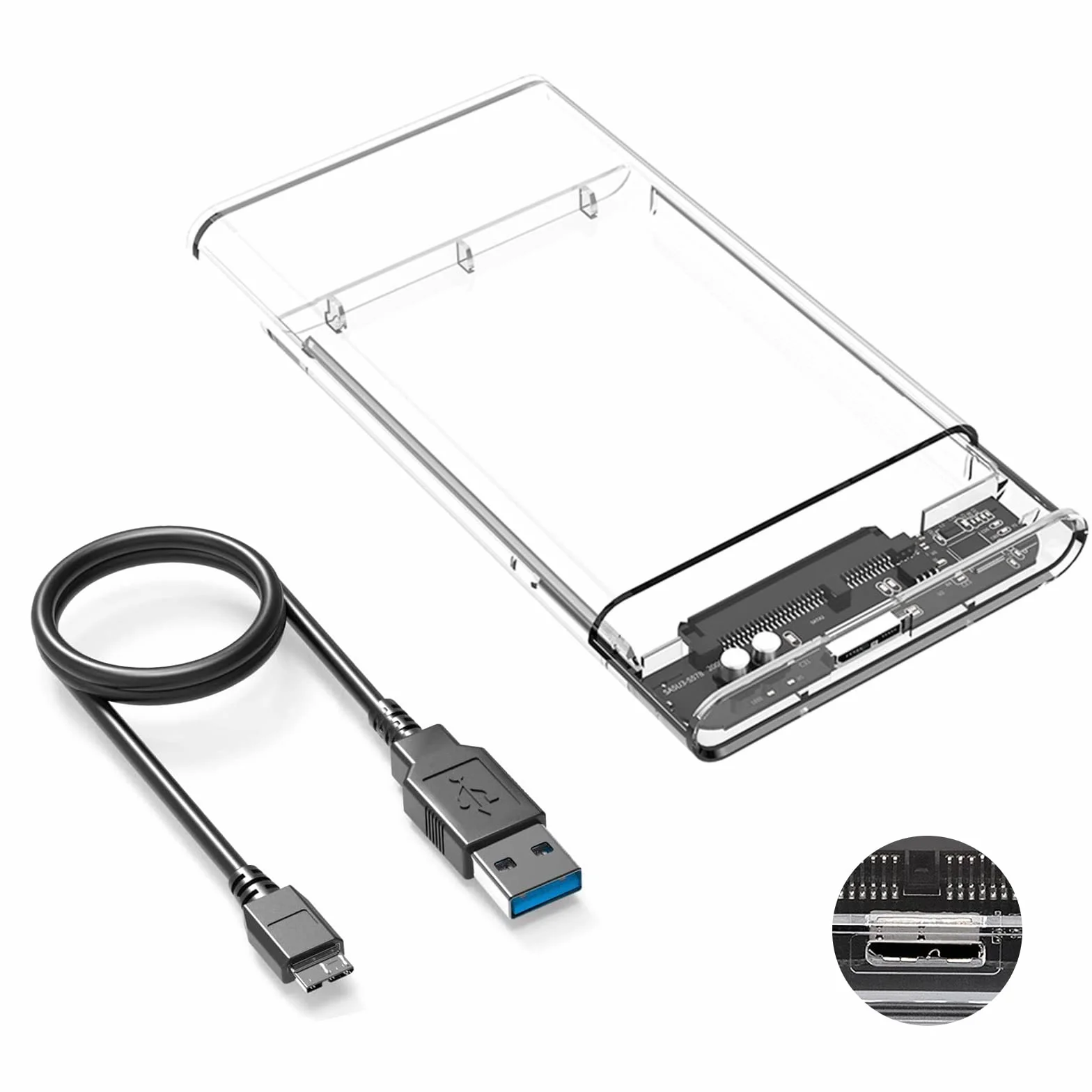 Custodia Esterno per Disco Rigido 2.5""SSD /HDD， USB 3.0 Adattatore per disco rigido da 7mm/9,5 mm Supporto UASP SATA I II III，Tool Free, Trasparente