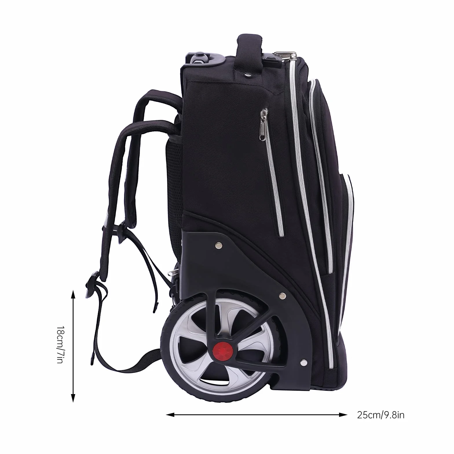 Trolley zaino da 45 l, zaino con ruote, impermeabile, portatile da 15 pollici, bagaglio a mano 3 in 1, ruota silenziosa, trolley in alluminio regolabile in altezza, per scuola, business