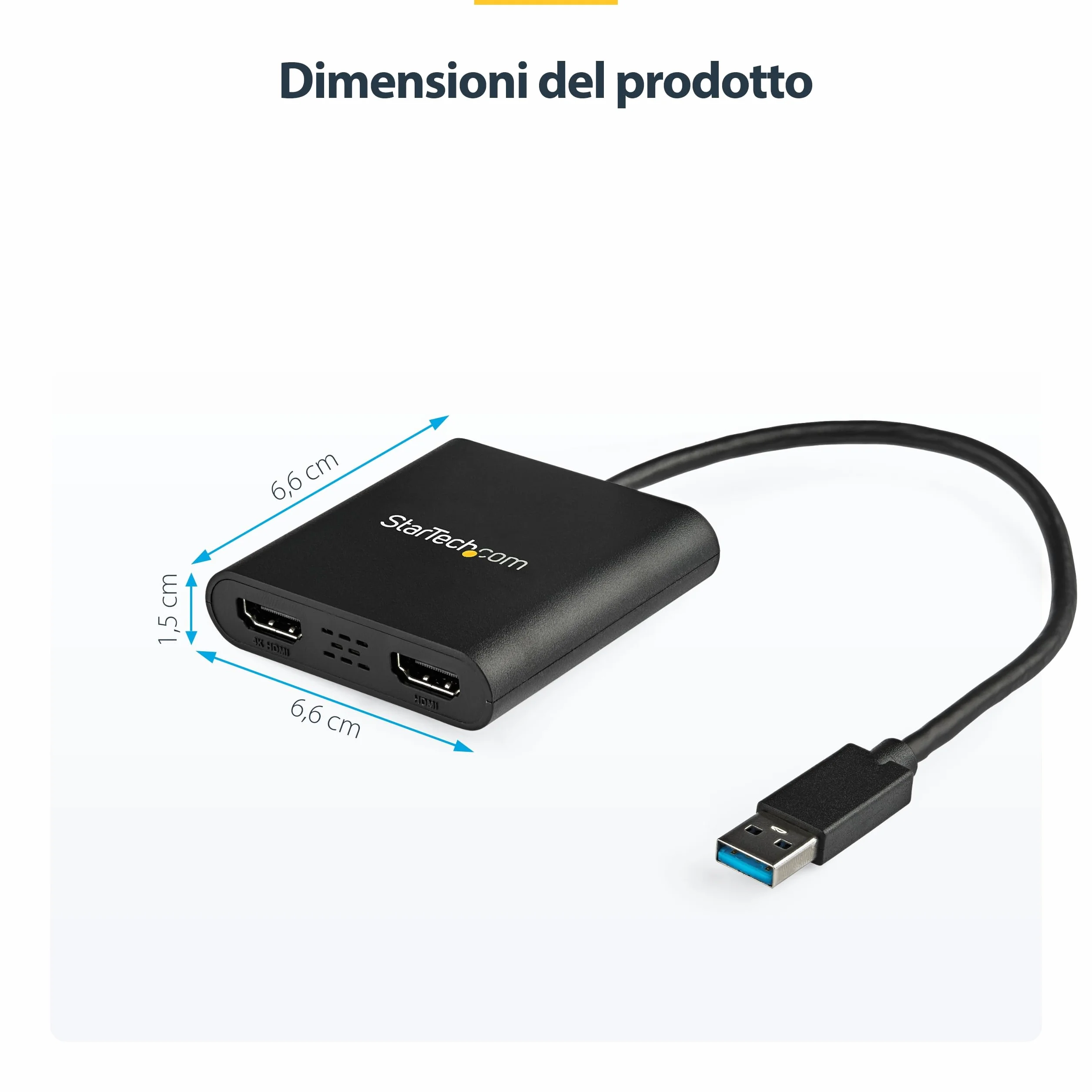 StarTech Adattatore USB-A 3.0 a Dual HDMI per Windows, Convertitore USB a 2x HDMI, 4K 30Hz + 1080p 60Hz, Estensione o Mirroring schermo doppio