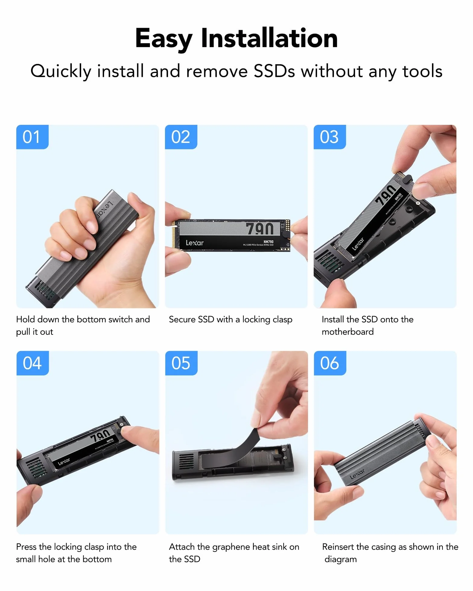 Lexar E300 M.2 PCIe NVMe SSD Enclosure Adapter USB 3.2 Gen 2 (10 Gbps) Compatibile con M/B&M Key, Unità a Stato Solido Tipo C Supporto Custodia Senza Strumenti UASP Trim NVMe SSD 2230/2242/2260/2280