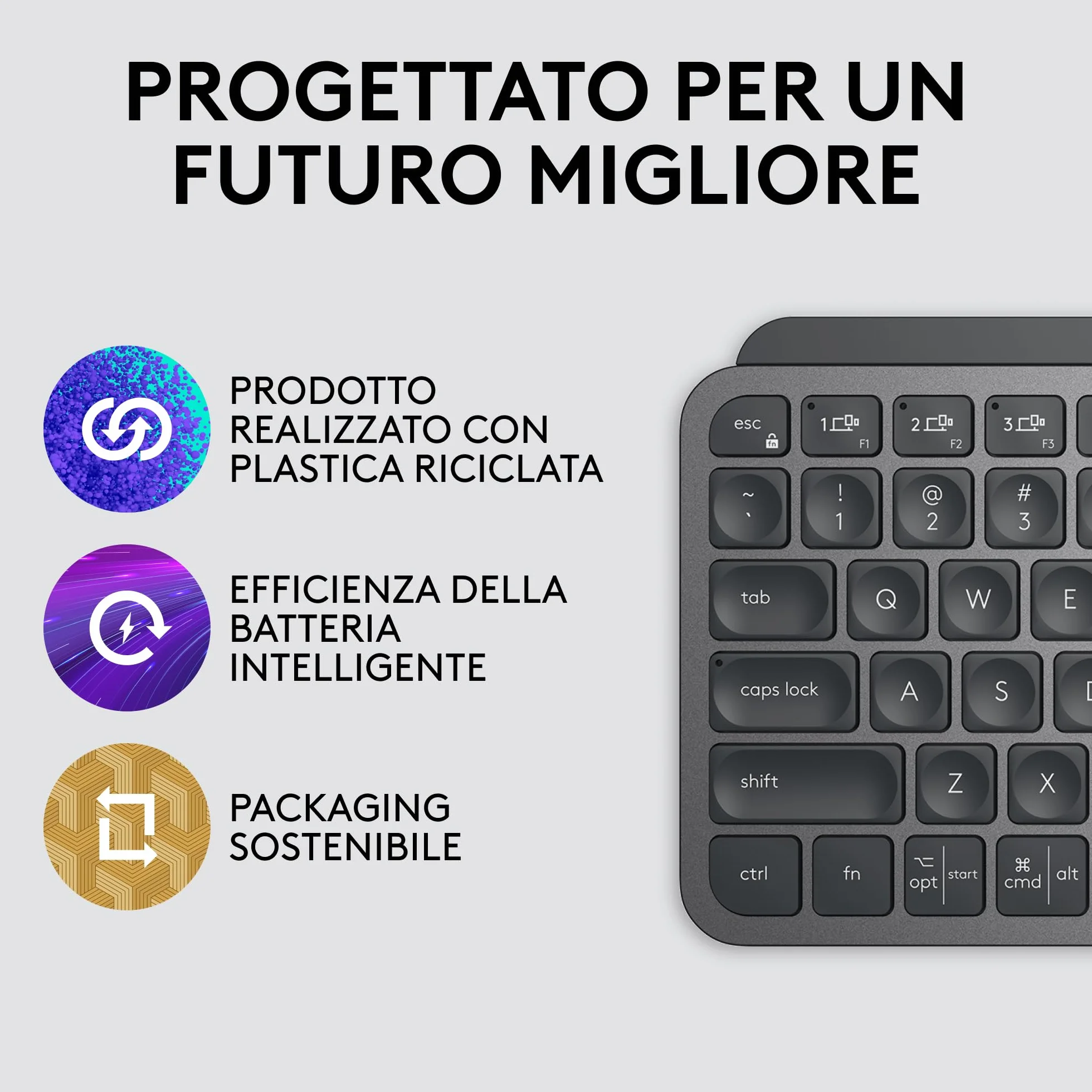 Logitech MX Keys Mini Tastiera Illuminata Wireless, Minimal, Compatta, Bluetooth, Retroilluminata, USB-C, Compatibile con Apple macOS, iOS, Windows, Linux, Android, in Metallo, ITA QWERTY - Grafite