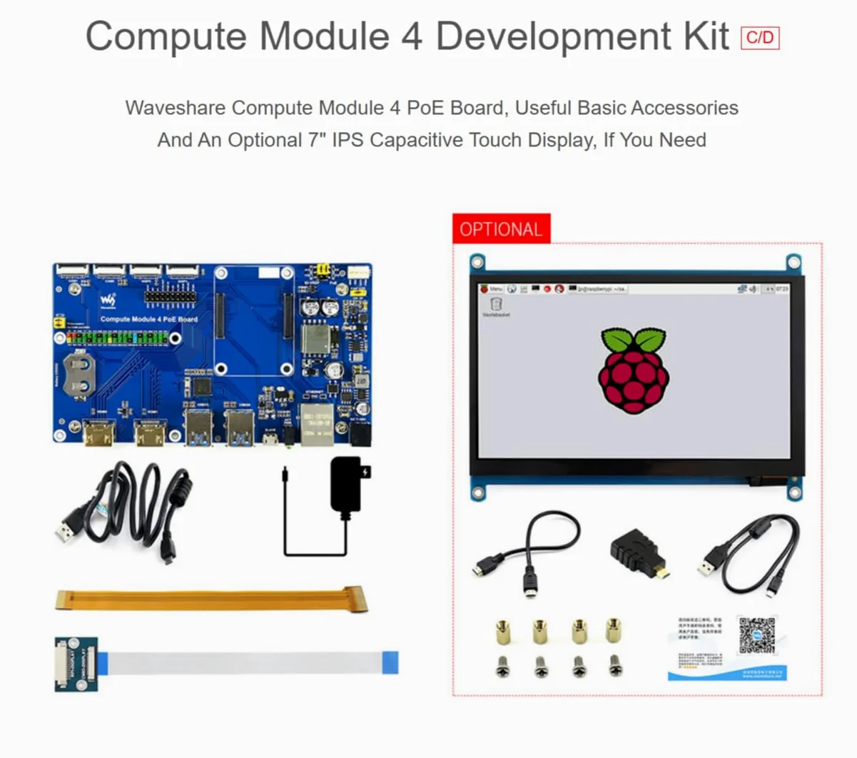 TUOPUONE Compute Module 4 Dev Kit compatibile con Raspberry Pi con scheda PoE Wave-share senza touchscreen da 7"