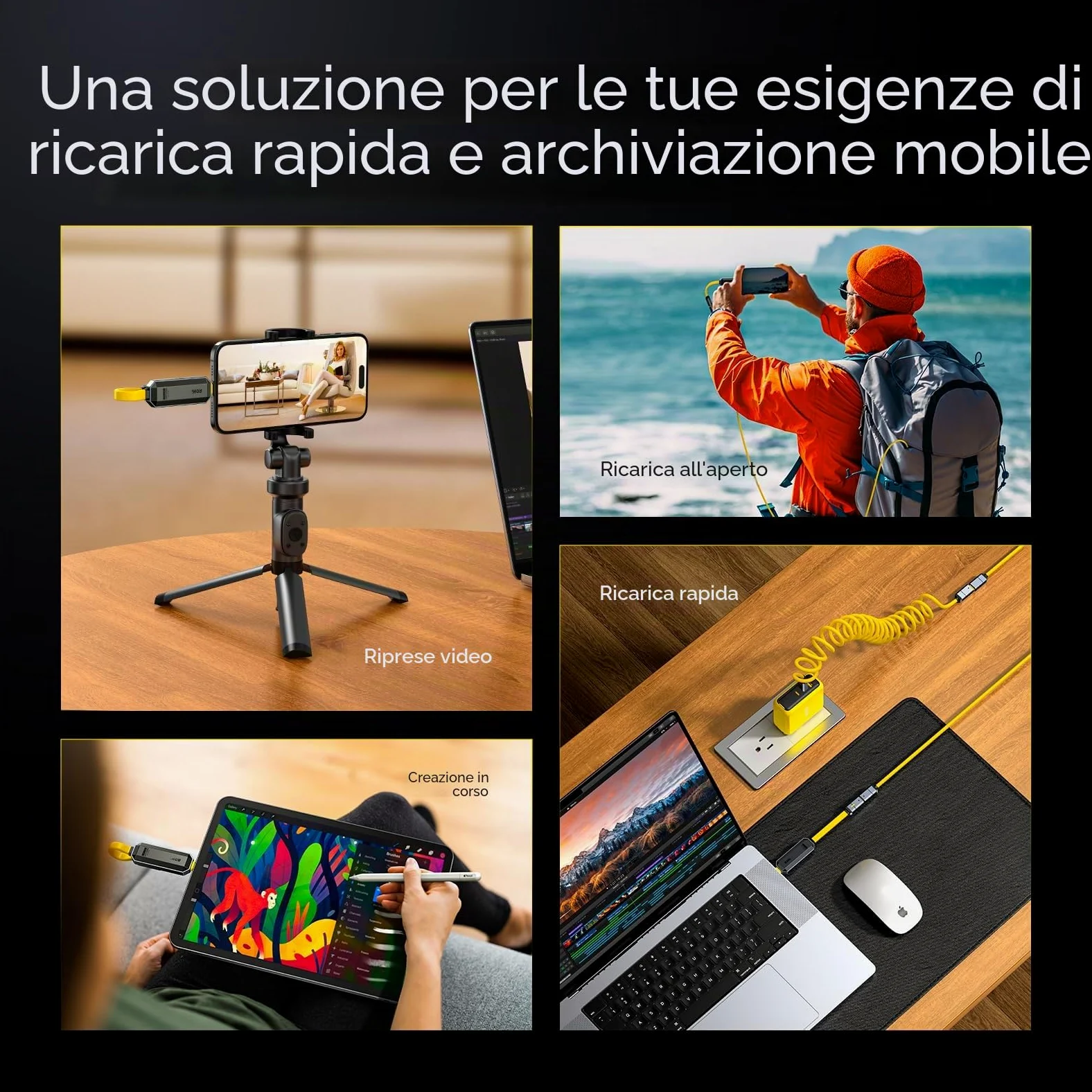 AOHI Set di cavi USB C da 240 W fai da te con unità flash USB C da 512 GB, 2 in 1 PD 3.1 per ricarica rapida e archiviazione dati, con USB 3.2 Gen2 Type C SSD USB Drive per MacBook, iPhone 16, Galaxy