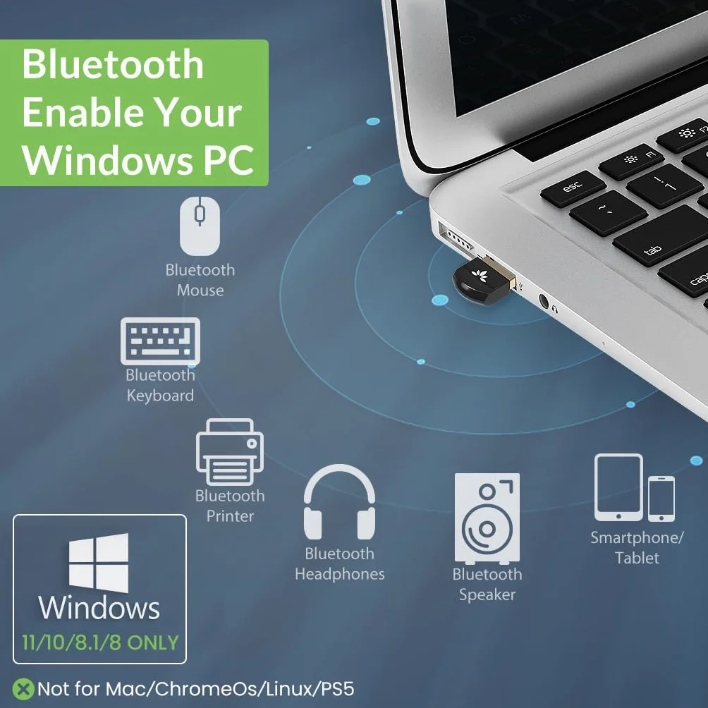 Avantree DG45 Adattatore Chiavetta Bluetooth USB per PC, e Laptop, Compatibile solo con Windows 11/10/8.1/8 - Connette Cuffie, Altoparlanti, Tastiere, Mouse e Stampanti Bluetooth (Non 2.4G)
