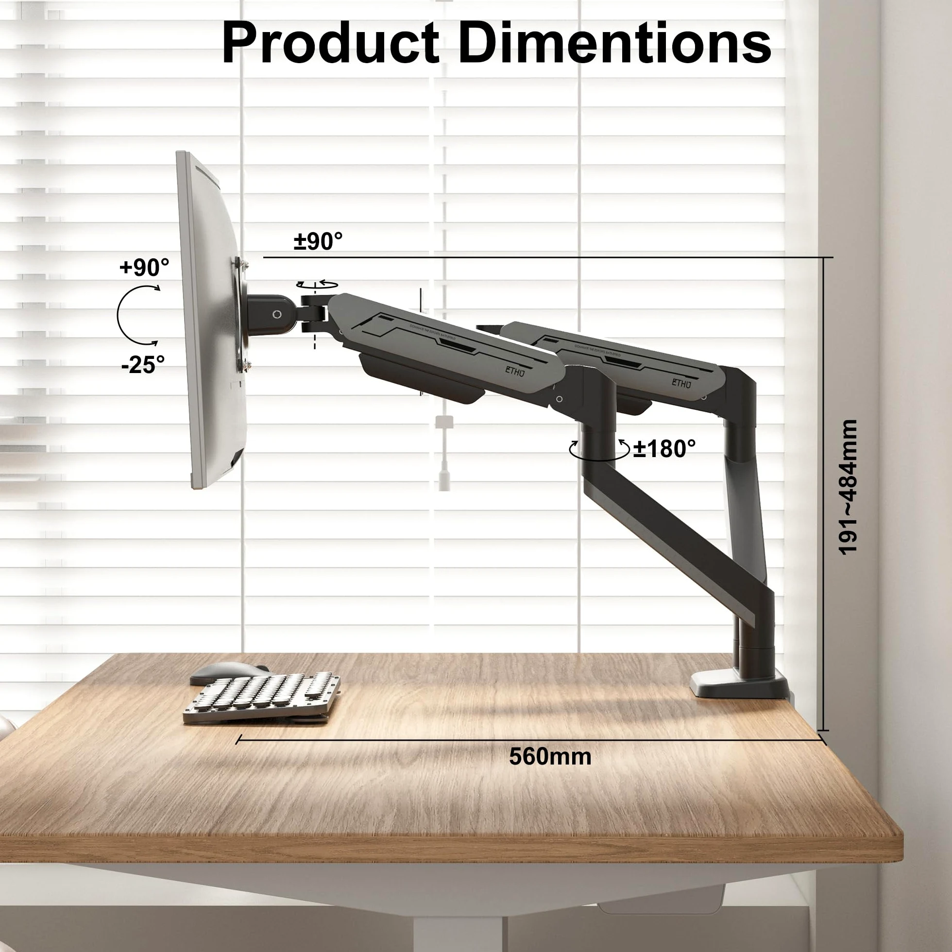 ETHU Braccio doppio per monitor con molla a gas, supporto VESA regolabile resistente per schermi da 17 a 38 pollici fino a 12 kg, supporto da scrivania ergonomico con morsetto a C e installazione con