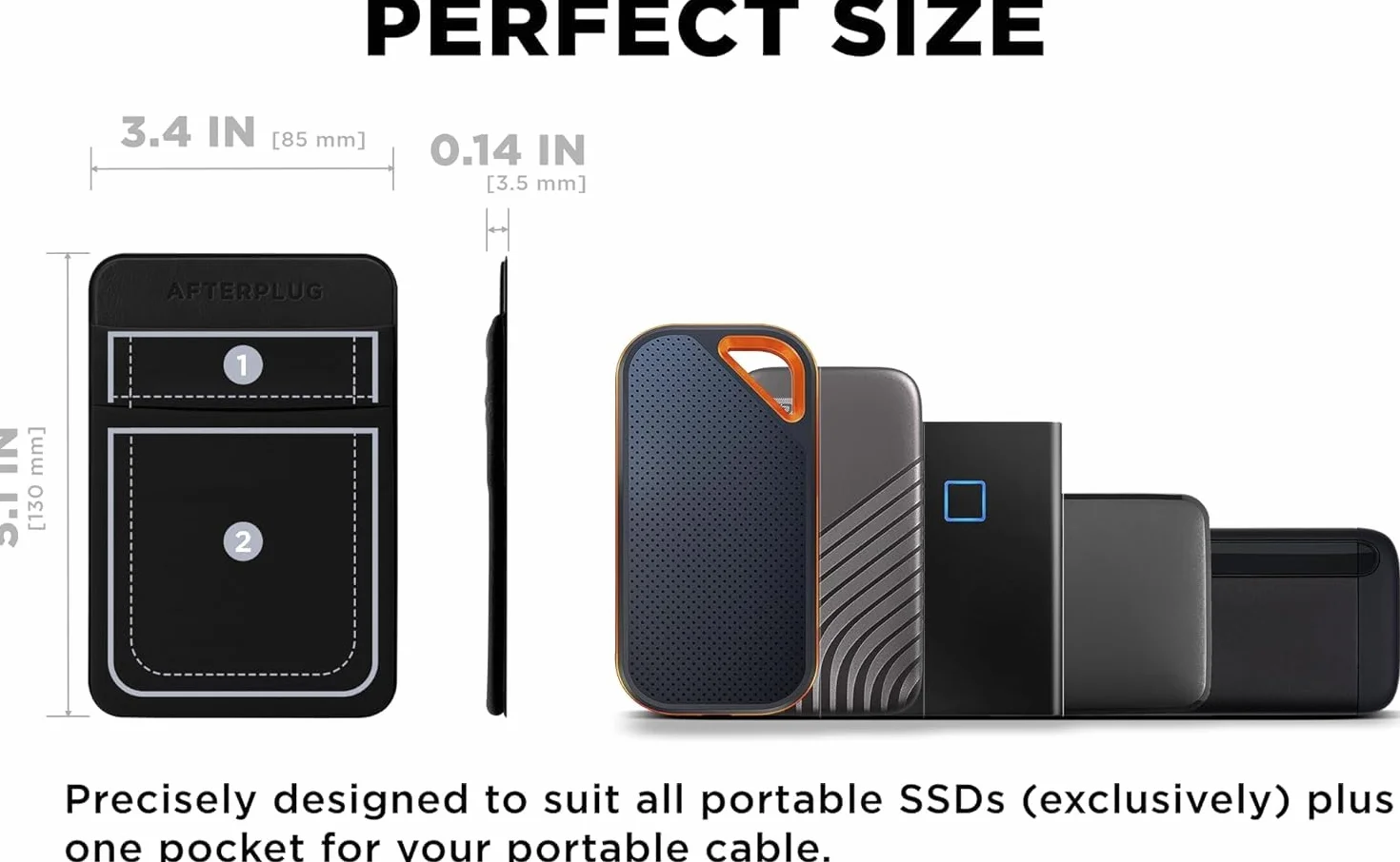 Custodia Adesiva 2 Tasche per Disco Fisso per Laptop, Porta Oggetti Adesivo Riutilizzabile per SSD Esterno Portatile, HDD, Mouse Sottile e Cavi (Piccola - Compatibile con SSD)