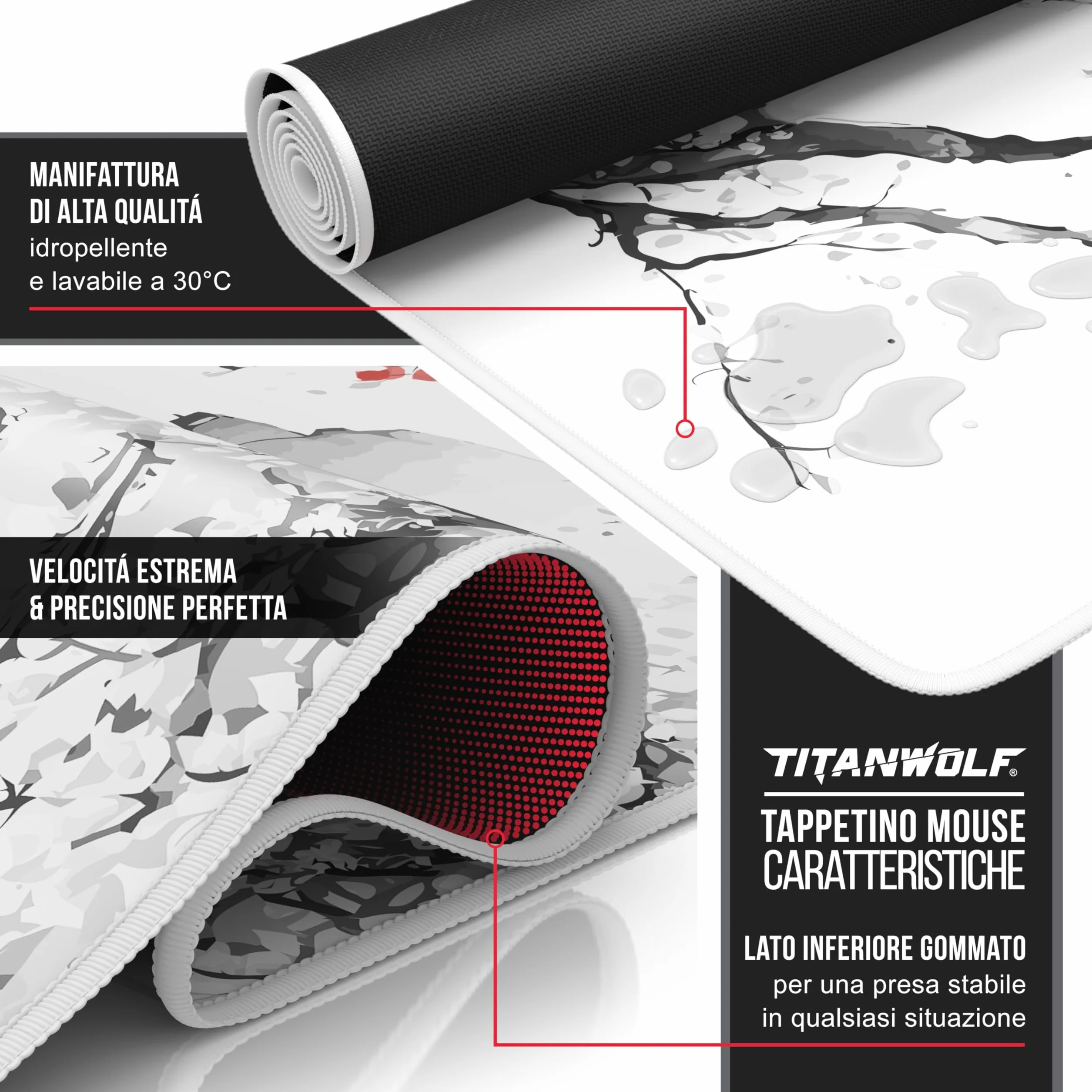 TITANWOLF Tappetino per Mouse XXL 900 x 400 – Office Mousepad – Controllo preciso del Mouse migliora la velocità e la precisione – Tenuta Stabile – Lavabile – Sottomano per Ufficio e casa