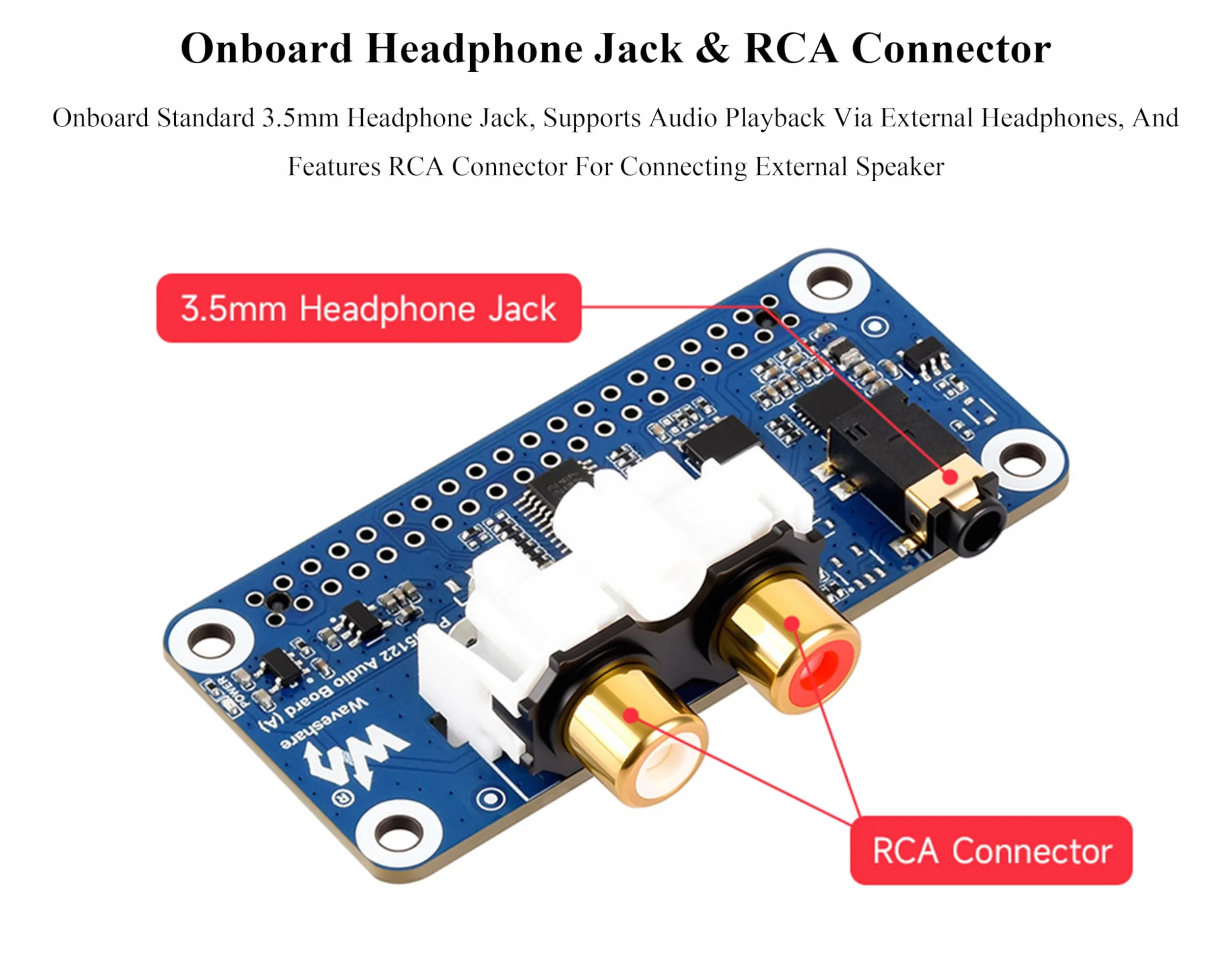 PCM5122 Scheda audio HIFI I2S DAC compatibile con Raspberry Pi 5/4B/3B+/3B/Pi Zero W/Zero 2W/Pico W/Pico 2W, basata su Pi 40PIN GPIO Header, codifica/decodifica stereo, supporta la riproduzione audio