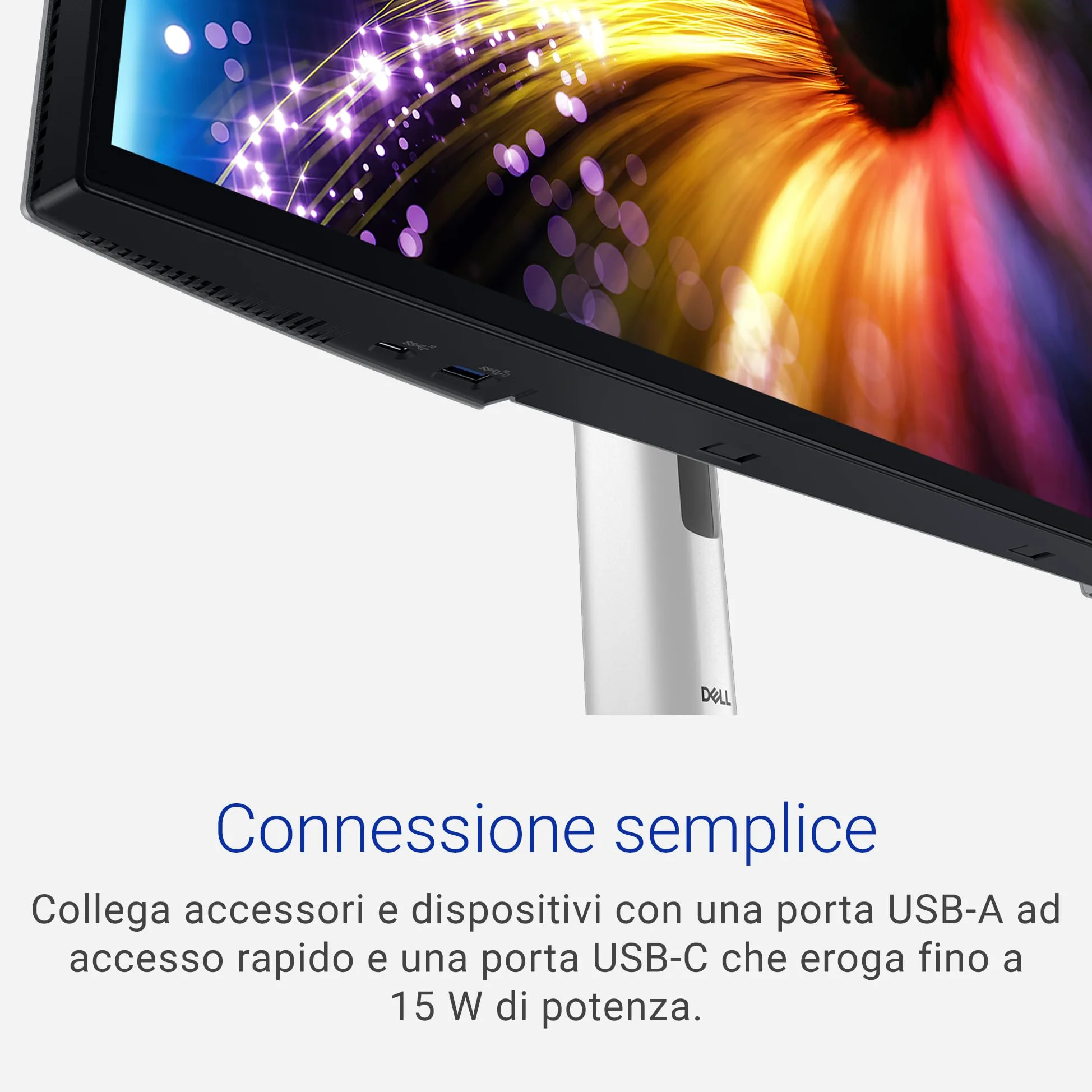 Dell U2724D UltraSharp 27" QHD (2560x1440) Monitor, 120Hz, IPS Black, 5ms, 98% DCI-P3, 2x USB-C, 2x DisplayPort, HDMI, 3x USB, 3 Anni di Garanzia, Argento