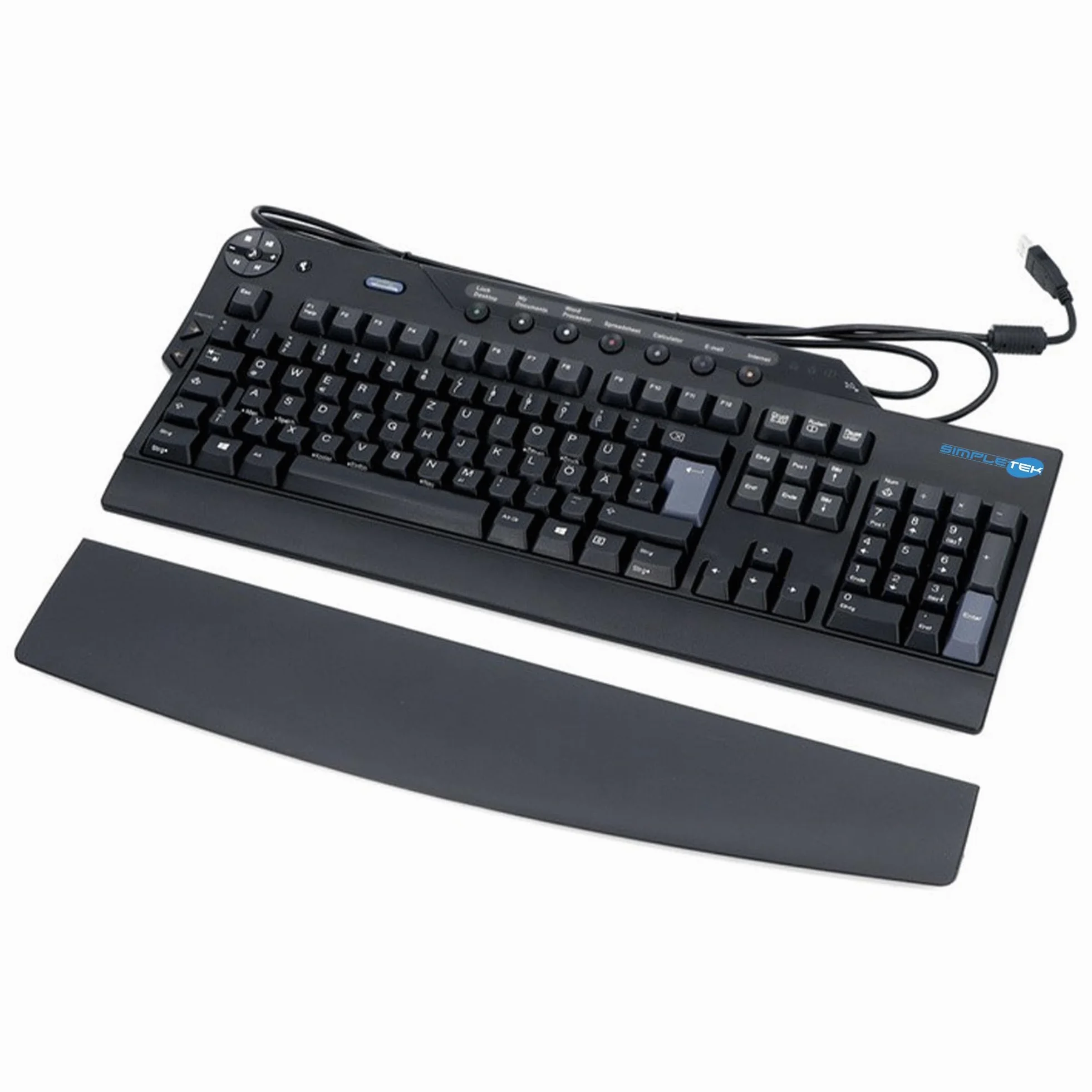 SIMPLETEK - Tastiera Multimediale USB AZERTY Belga BE Hub Poggiapolsi Nera | Tastiera programmabile USB con layout AZERTY belga, hub USB integrato per periferiche, poggiapolsi e profilo multimediale