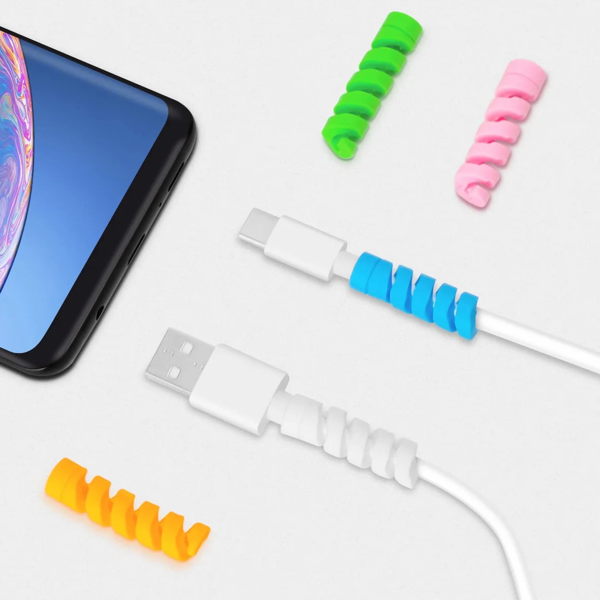 25 Pezzi Salvacavo per Caricabatterie, Seminer Flessibile Silicone Micro USB Protector, Tuta di Protezione per Cavo del Mouse per Tutte Le Linee Dati del Cellulare (Bianco, Rosa, Blu, Verde, Giallo)