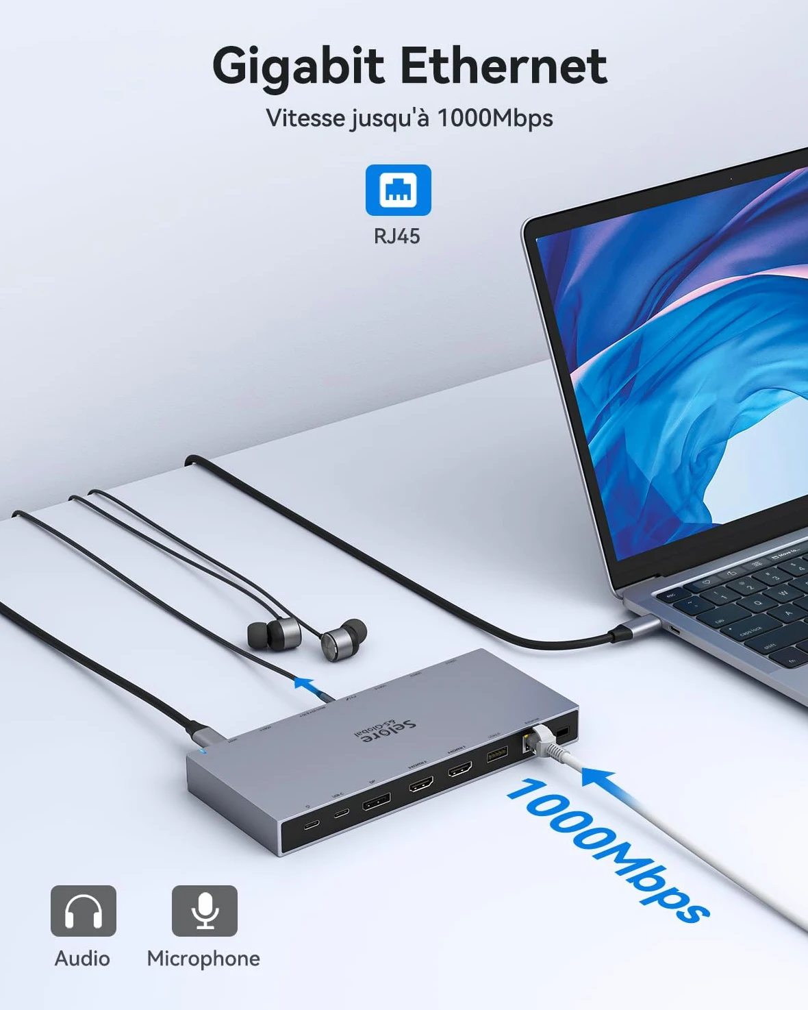 Docking station USB C con alimentazione 65W Dock USB C per computer portatile triplo schermo HUB USB C con doppio HDMI 4K, DP, PD 100W Ethernet, USB C/A 3.1 10Gbps, SD/TF, Audio/Micro