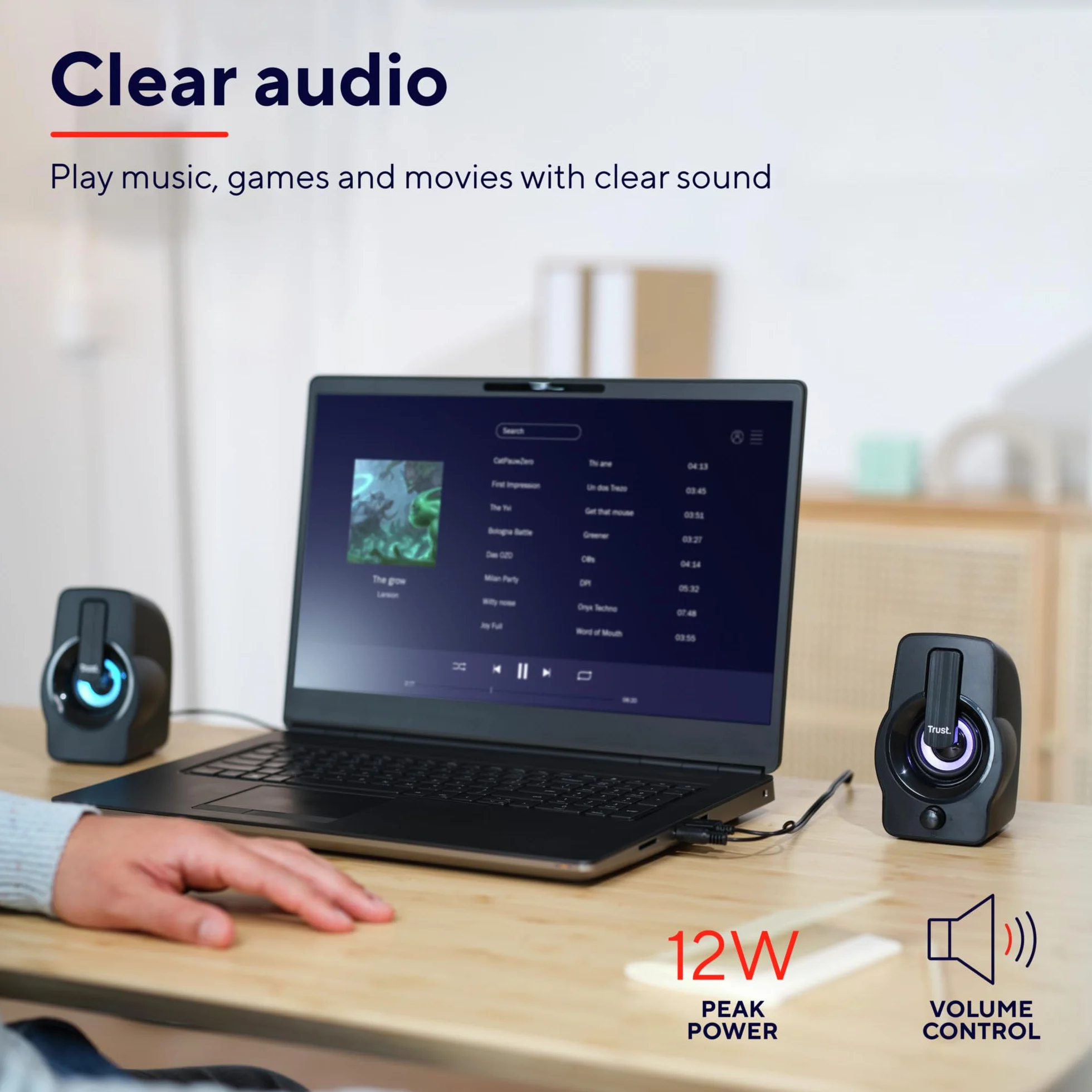 Trust Gemi Casse PC Mini LED RGB 12W (6W RMS), Altoparlanti PC Piccoli con Illuminazione LED, Alimentazione USB, Casse Audio Jack Aux 3.5mm, Compatto Set Altoparlante per Computer Laptop - Nero