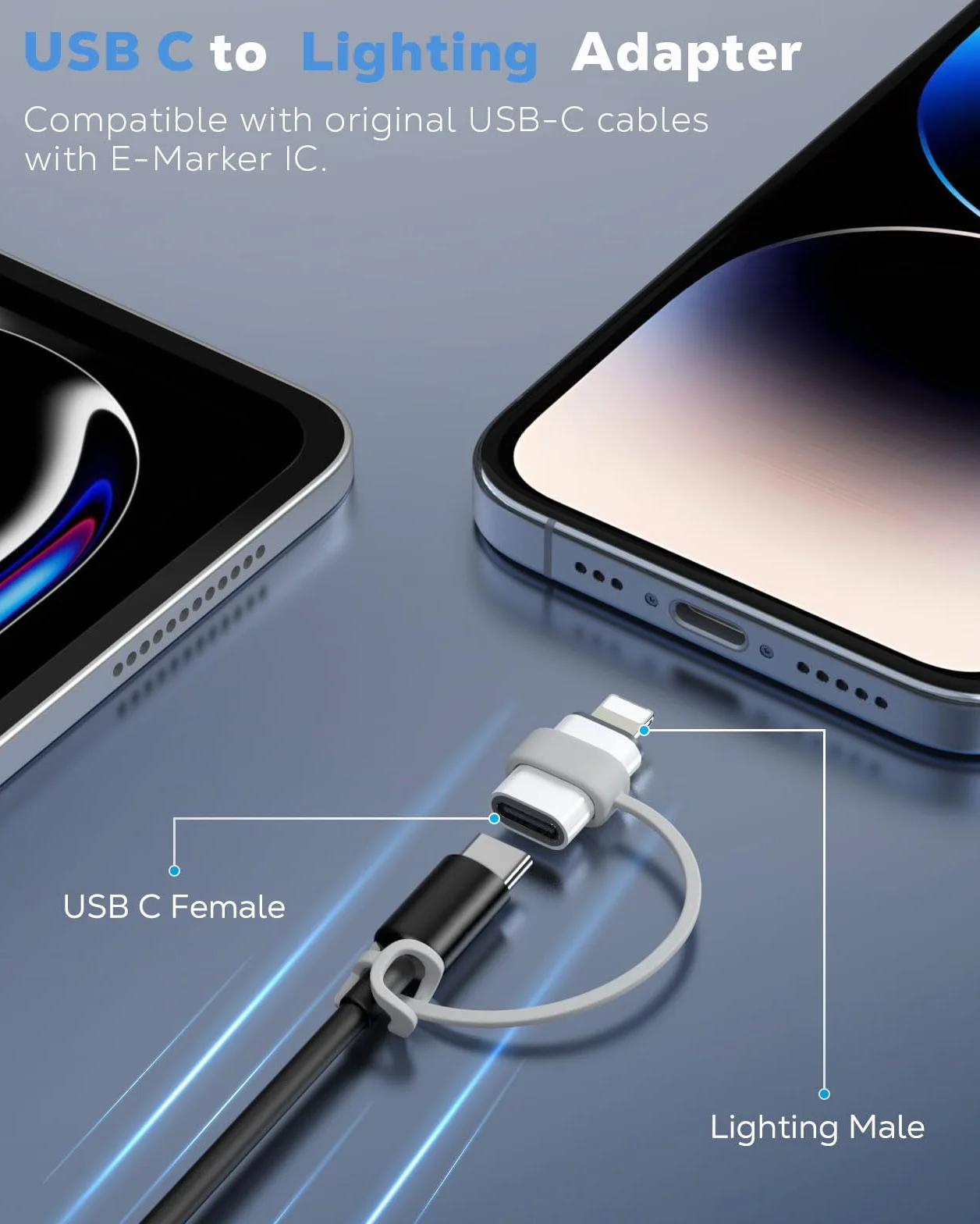 MoKo Adattatore USB C a Lightning per iPhone 14/13/12/11/X Ricarica e Sincronizzazione Dati Bianco