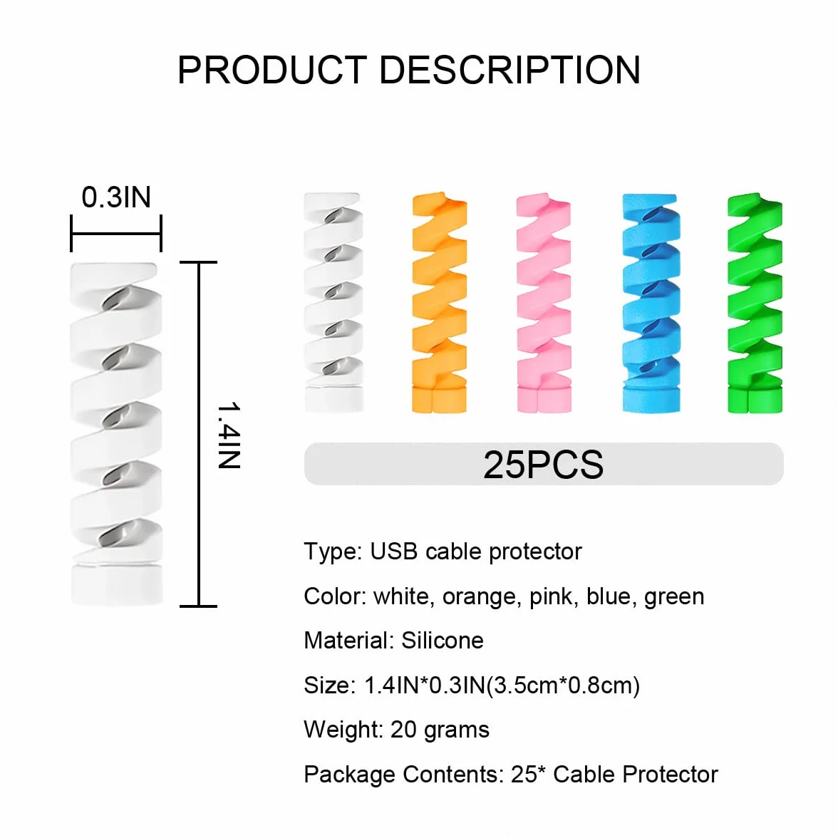 25 Pezzi Salvacavo per Caricabatterie, Seminer Flessibile Silicone Micro USB Protector, Tuta di Protezione per Cavo del Mouse per Tutte Le Linee Dati del Cellulare (Bianco, Rosa, Blu, Verde, Giallo)