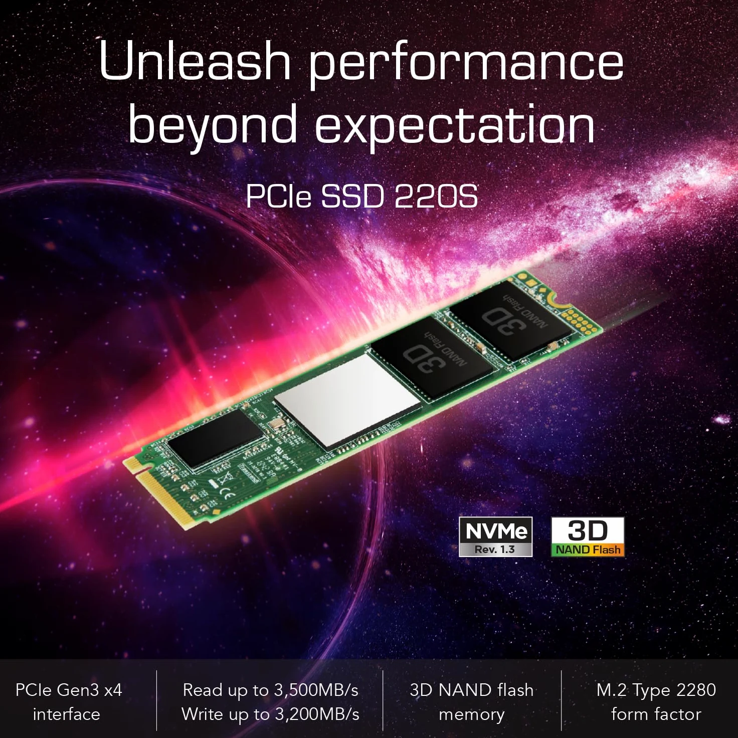 Transcend SSD interno MTS220S NVMe PCIe Gen3 x4 M.2 2280 da 1 TB, memoria 3D TLC NAND con cache DRAM - TS1TMTE220S