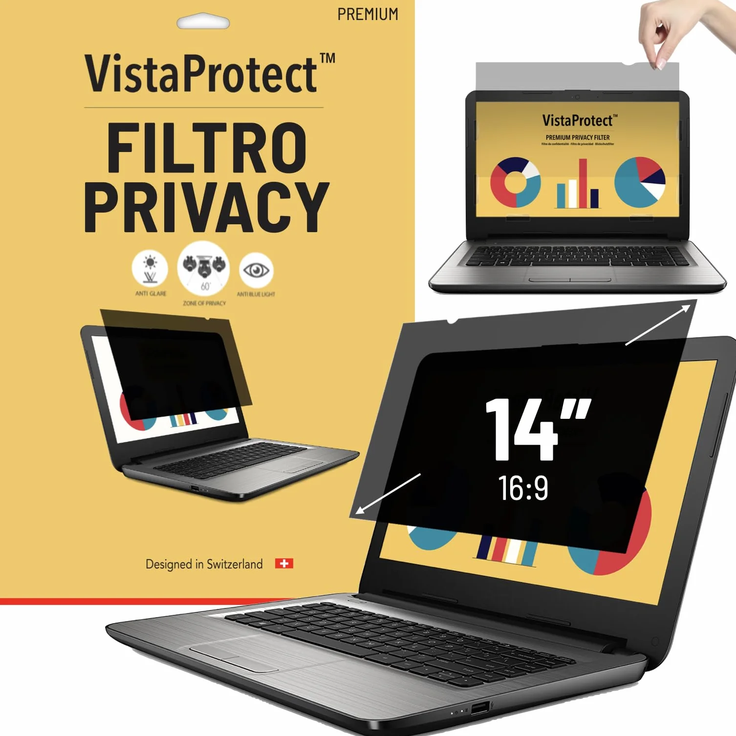 VistaProtect – Filtro Privacy Premium & Filtro Anti Luce Blu. Pellicola di Protezione per Laptop e Computer Portatile (14” pollici)