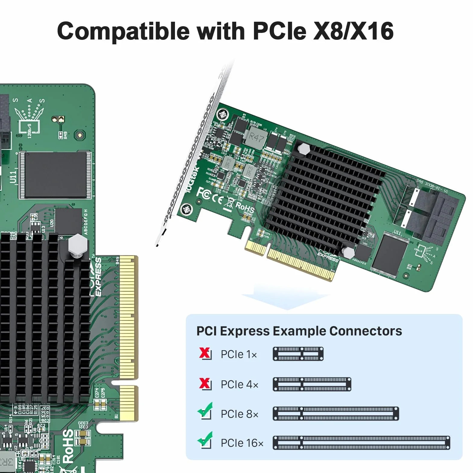 Scheda controller PCIe interno 12G, scheda HBA SATA+SAS a 8 porte 12Gb/s, chip 3008 di Broadcom, PCI Express 3.0 X8, 2 porte mini SAS SFF-8643, come 9300-8I con staffa a basso profilo