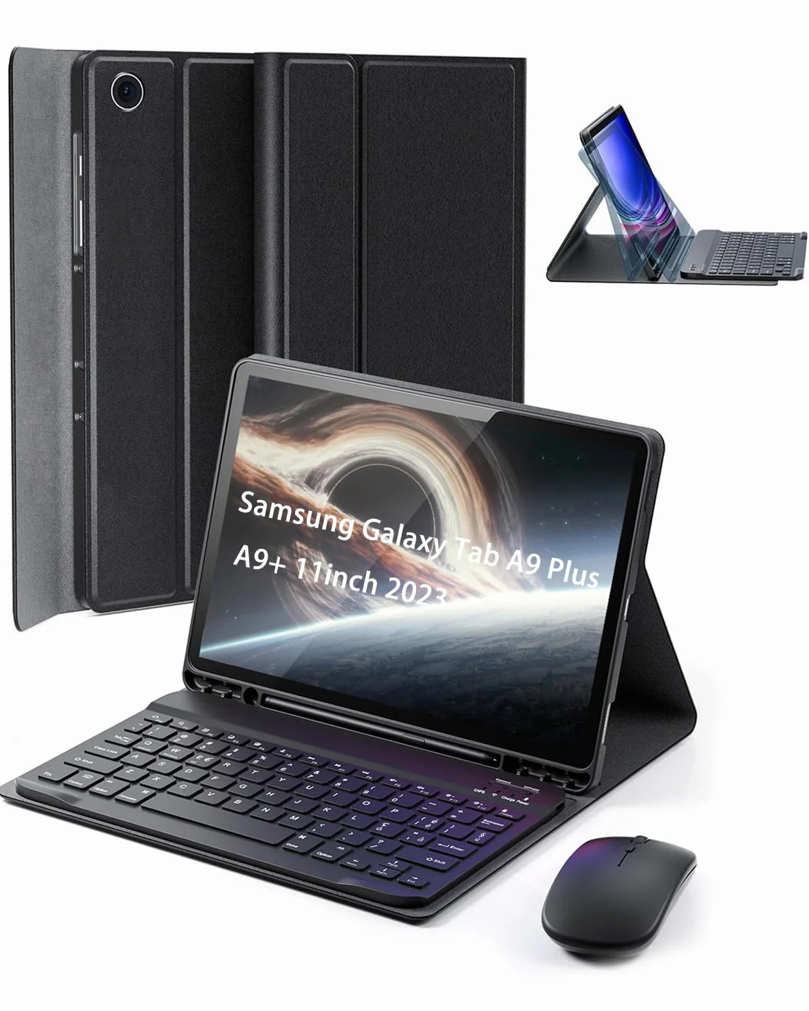 Samsung Galaxy Tab A11+ Plus 2025 Cover con Tastiera Bluetooth Wireless QWERTY e Mouse, Custodia Protettiva Keyboard Case Nero