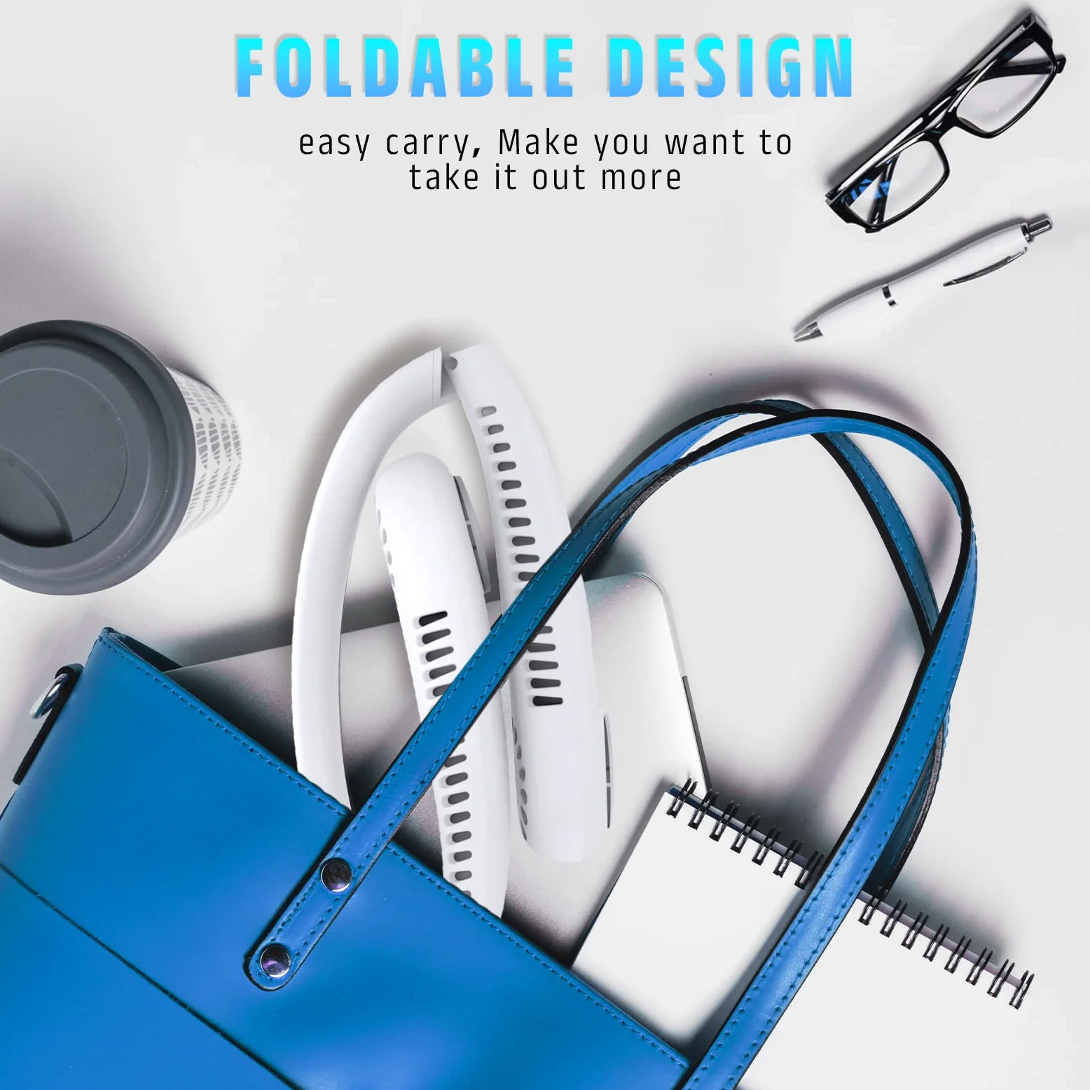 LAESO Ventilatore da collo portatile, ventilatore da collo pieghevole senza lama a mani libere, display LCD, ventilatore da collo a 3 velocità alimentato tramite USB, per esterni e interni
