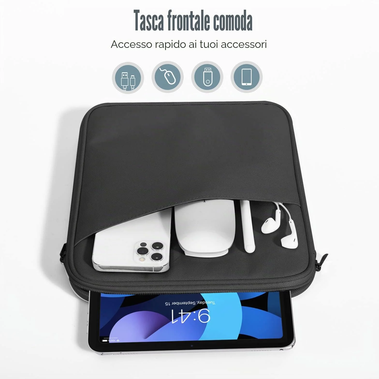 TiMOVO 9-11" Custodia per Tablet, Compatibile con iPad 11" A16 2025, iPad 10,9"/10,2"| Air 11", Galaxy Tab A9+ / A11 Plus 11", Borsa Protettiva con Tasche, Nero